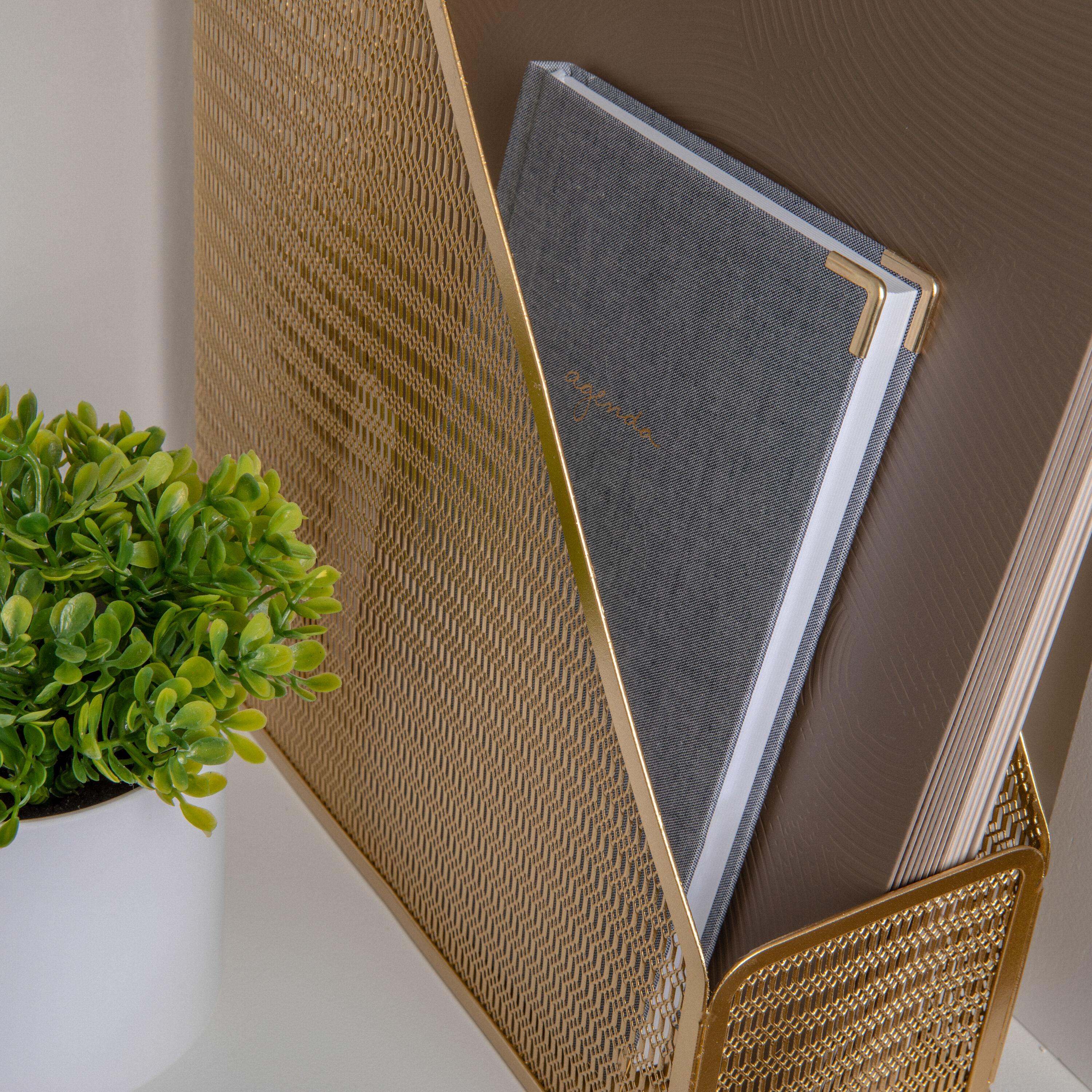 Martha Stewart Mesh Metal Single Slot Magazine File Holder Gold