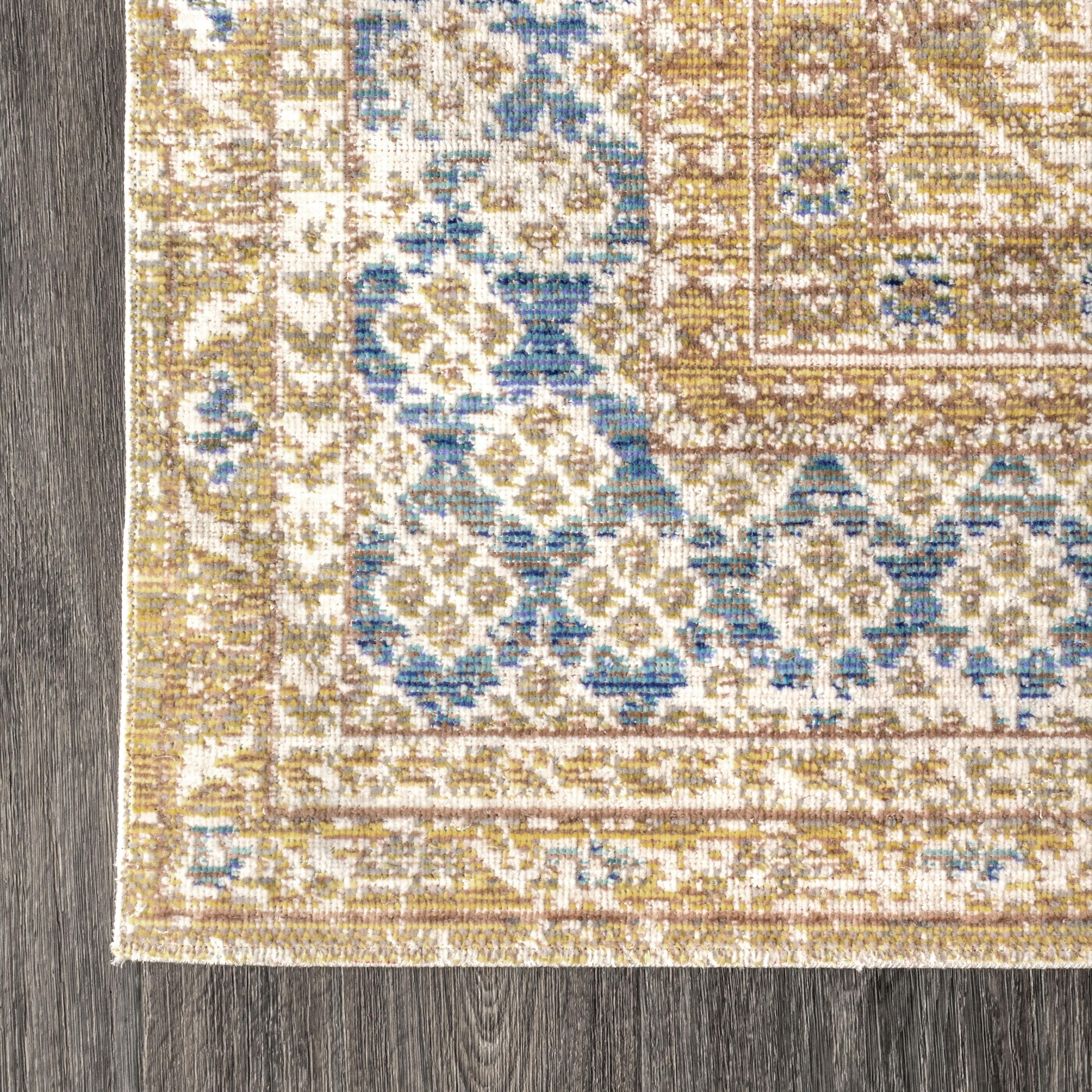 4'x6' Stirling English Country Argyle Area Rug, Blue/Gold - JONATHAN Y