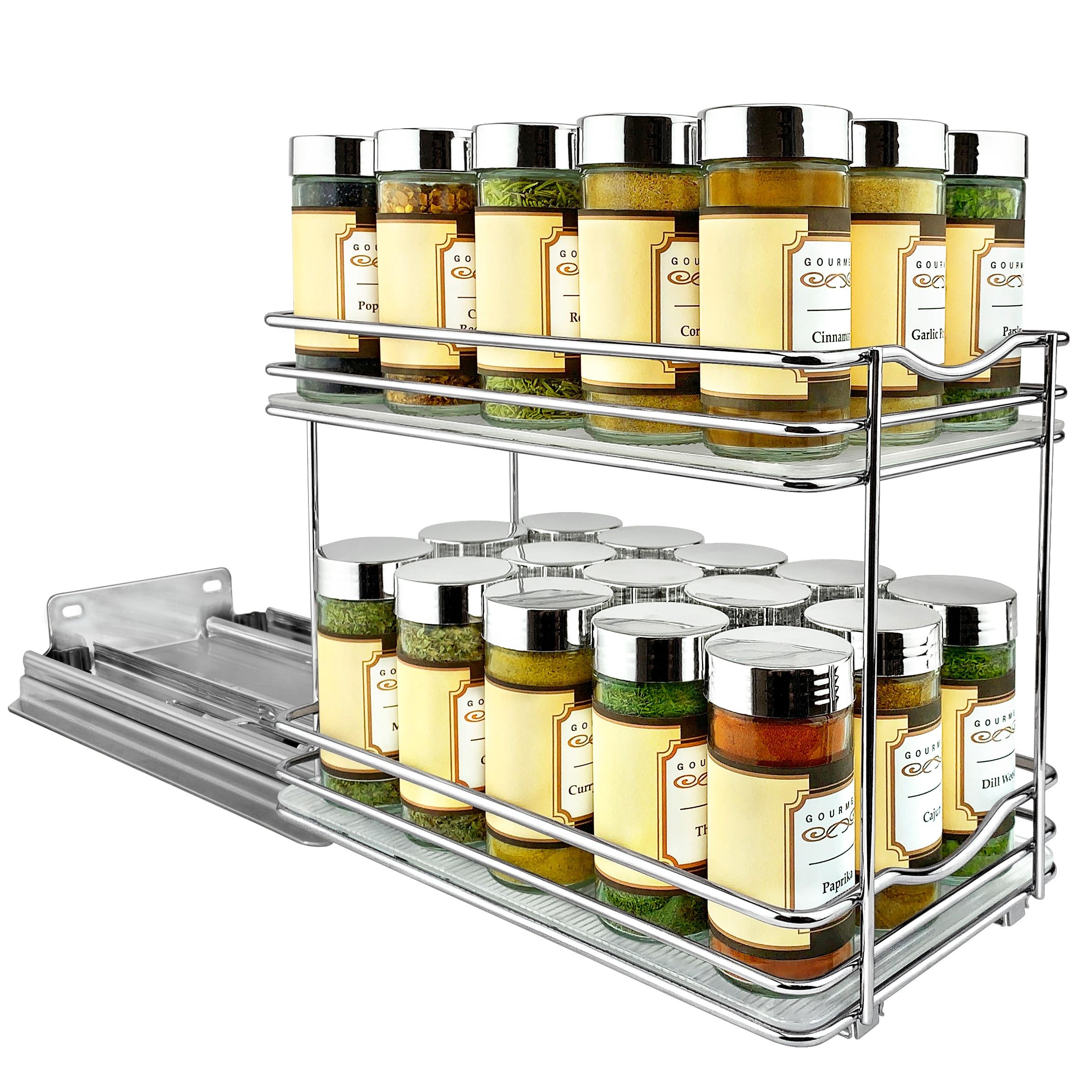 LYNK PROFESSIONAL® Pull Out Spice Rack Organizer for Cabinet - 2 Tier, Chrome