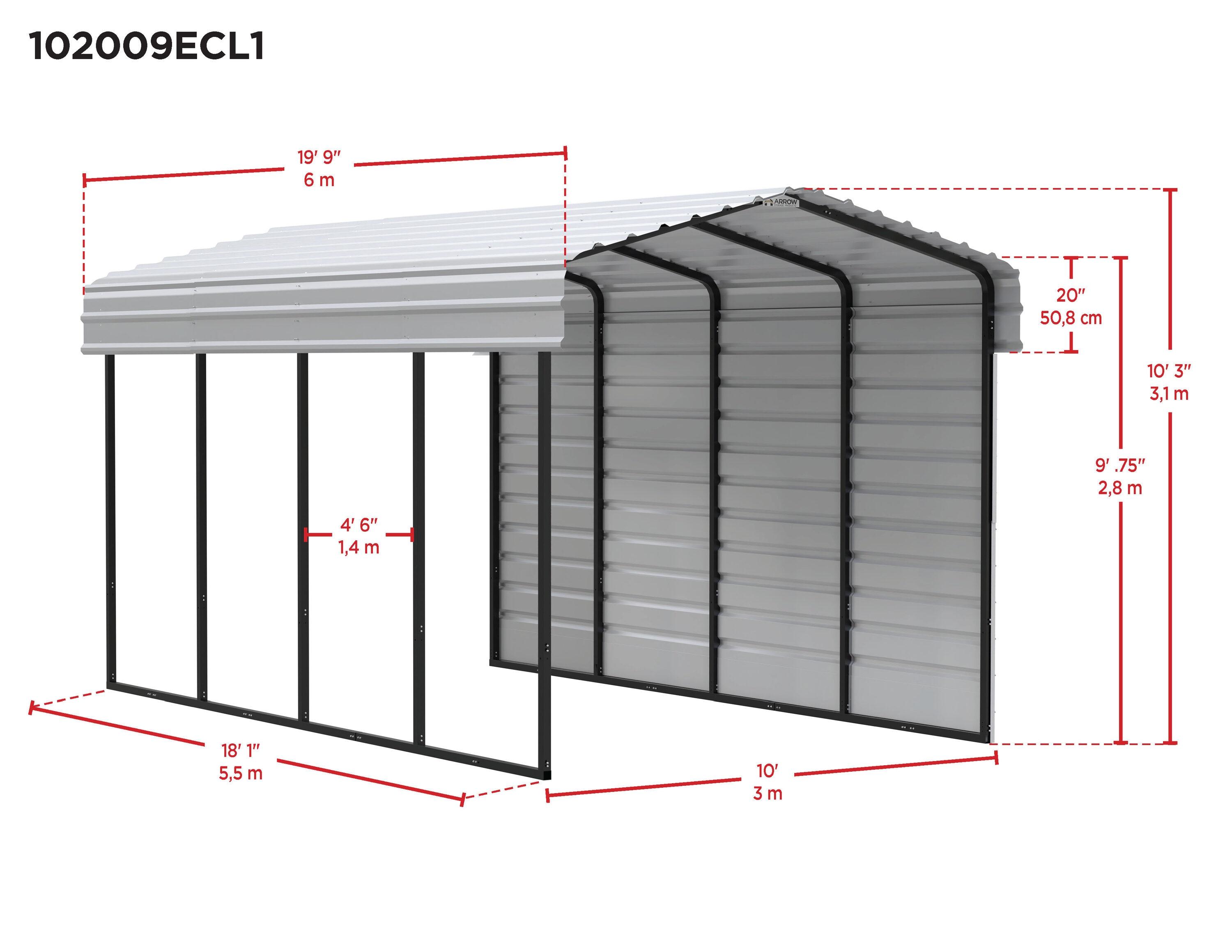 Arrow 20 x 10 ft Carport with 1-sided Enclosure
