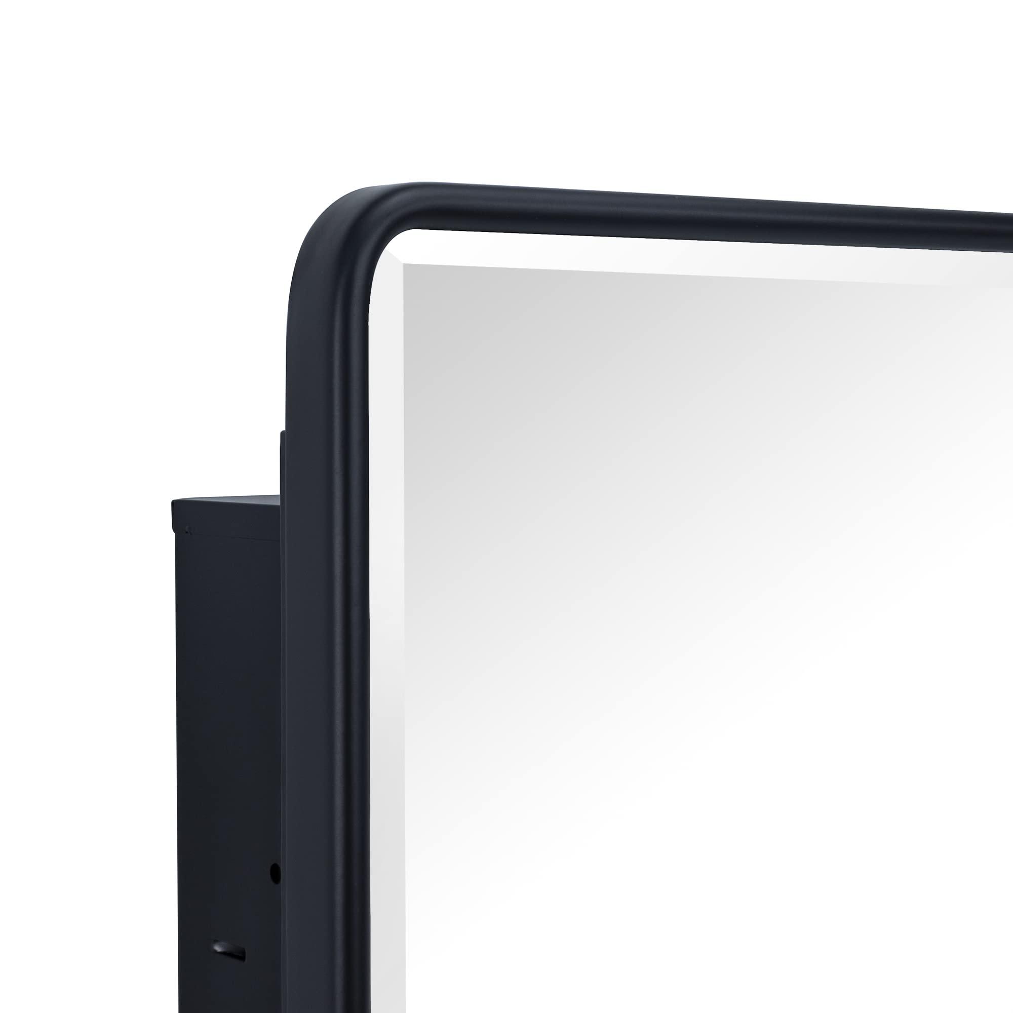 Farmhouse Black Recessed Rectangle Bathroom Medicine Cabinet with Beveled Vanity Mirror for Wall 16.5x27.5''