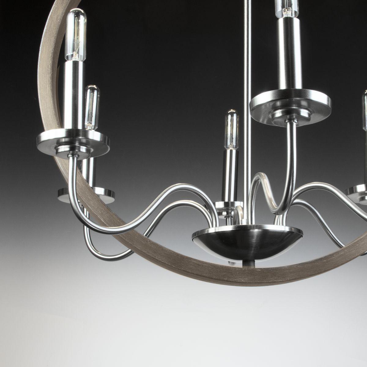 Progress Lighting Fontayne 6-Light Chandelier, Brushed Nickel, Candelabra Lights, Steel Material, Dry Rated.