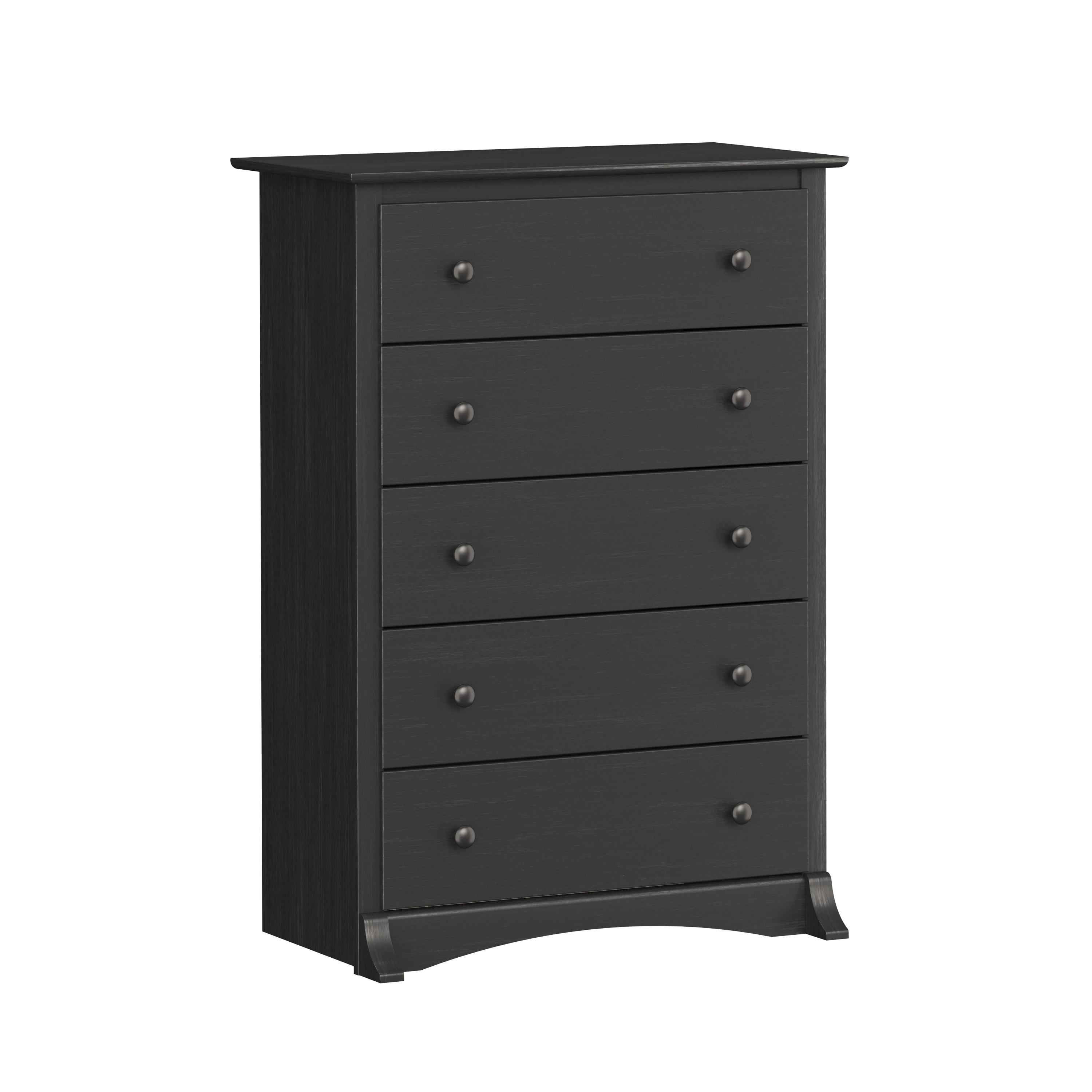 Prepac Monterey 5 Drawer Dresser Washed Black: Wood Composite Vertical Storage, 45.25" High