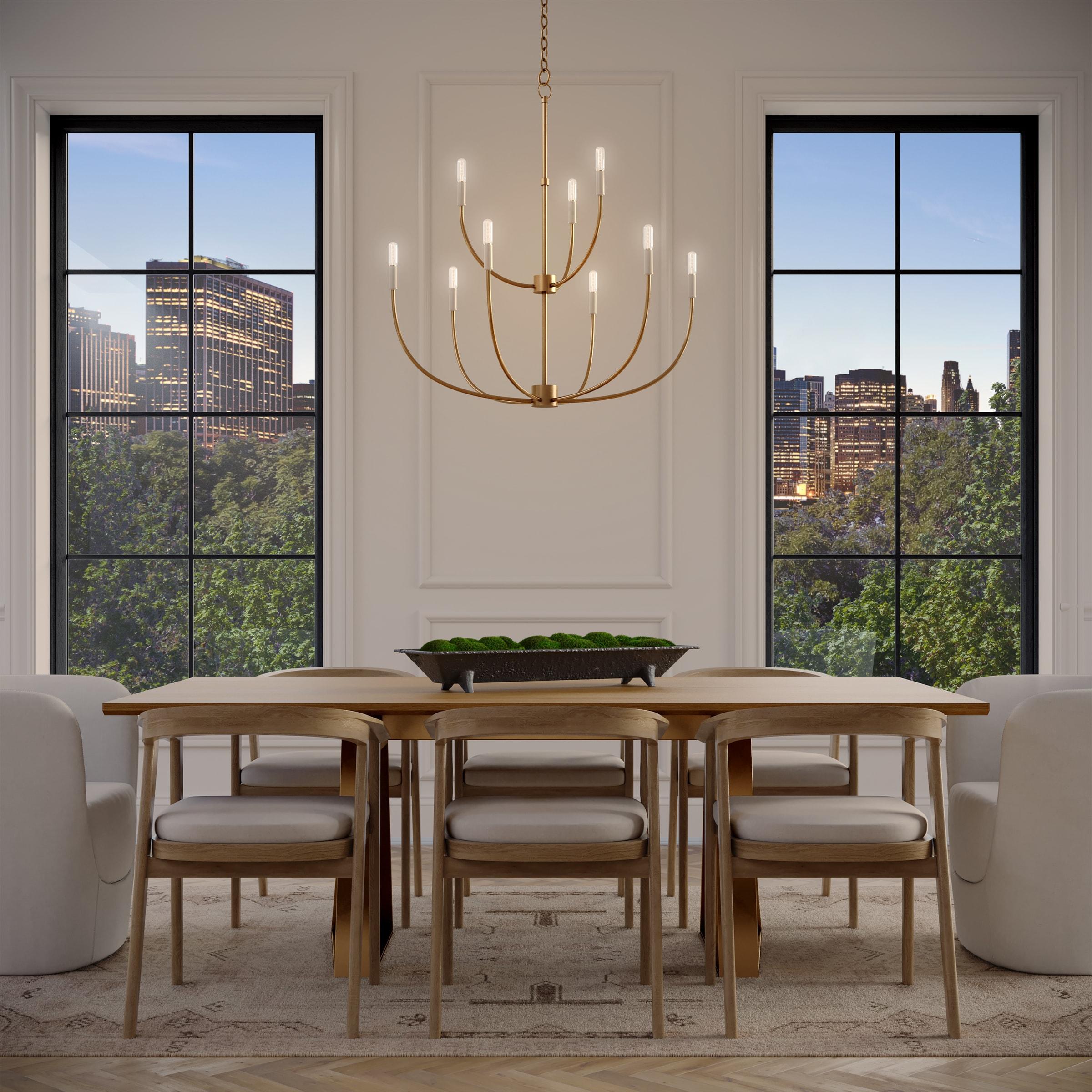 Elegant Satin Brass 9-Light Incandescent Chandelier with Clear Accents