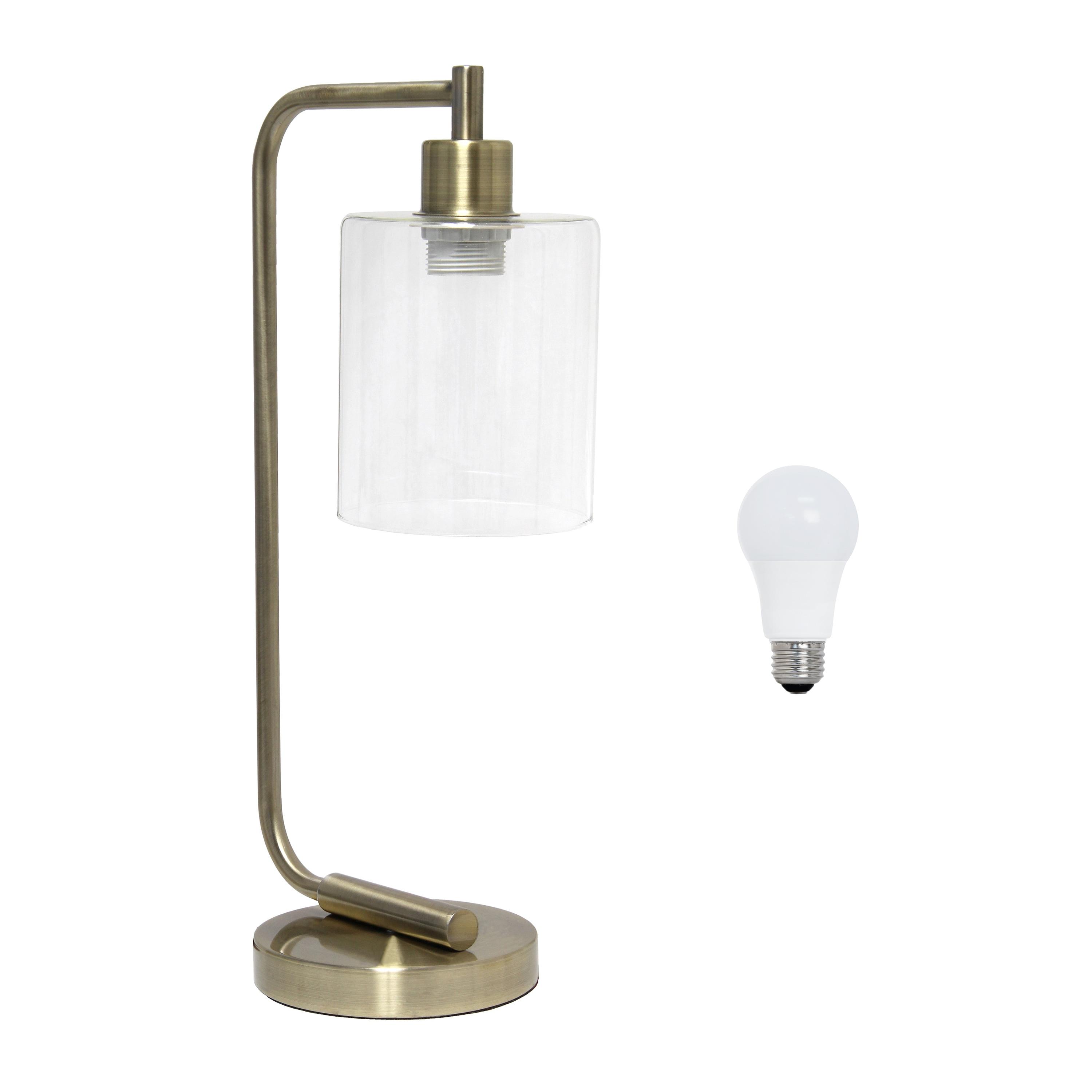 Modern Iron Desk Lamp with USB Port and Glass Shade Antique Brass Finish - Lalia Home: ETL Listed, No Assembly, Edison Bulb Compatible