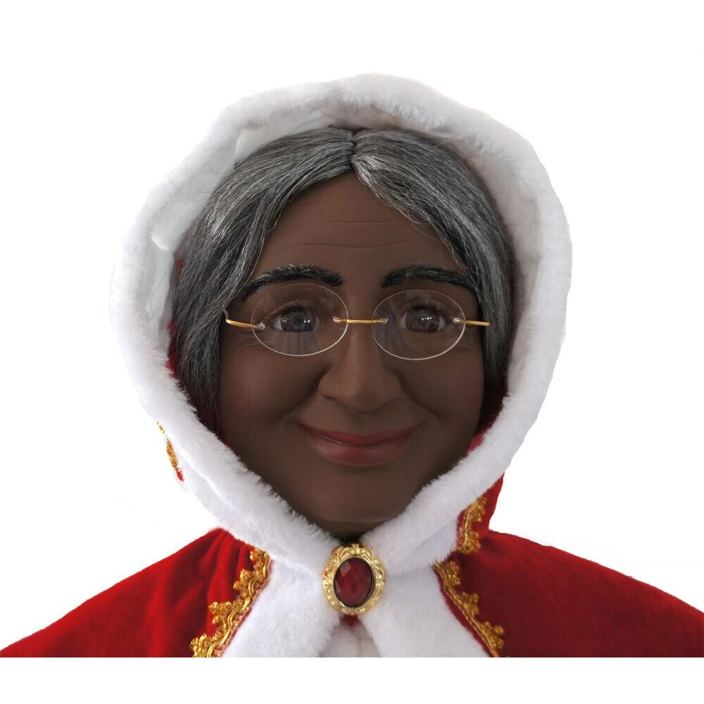 African American Dancing Mrs. Claus with Hooded Cloak and Basket Figurine