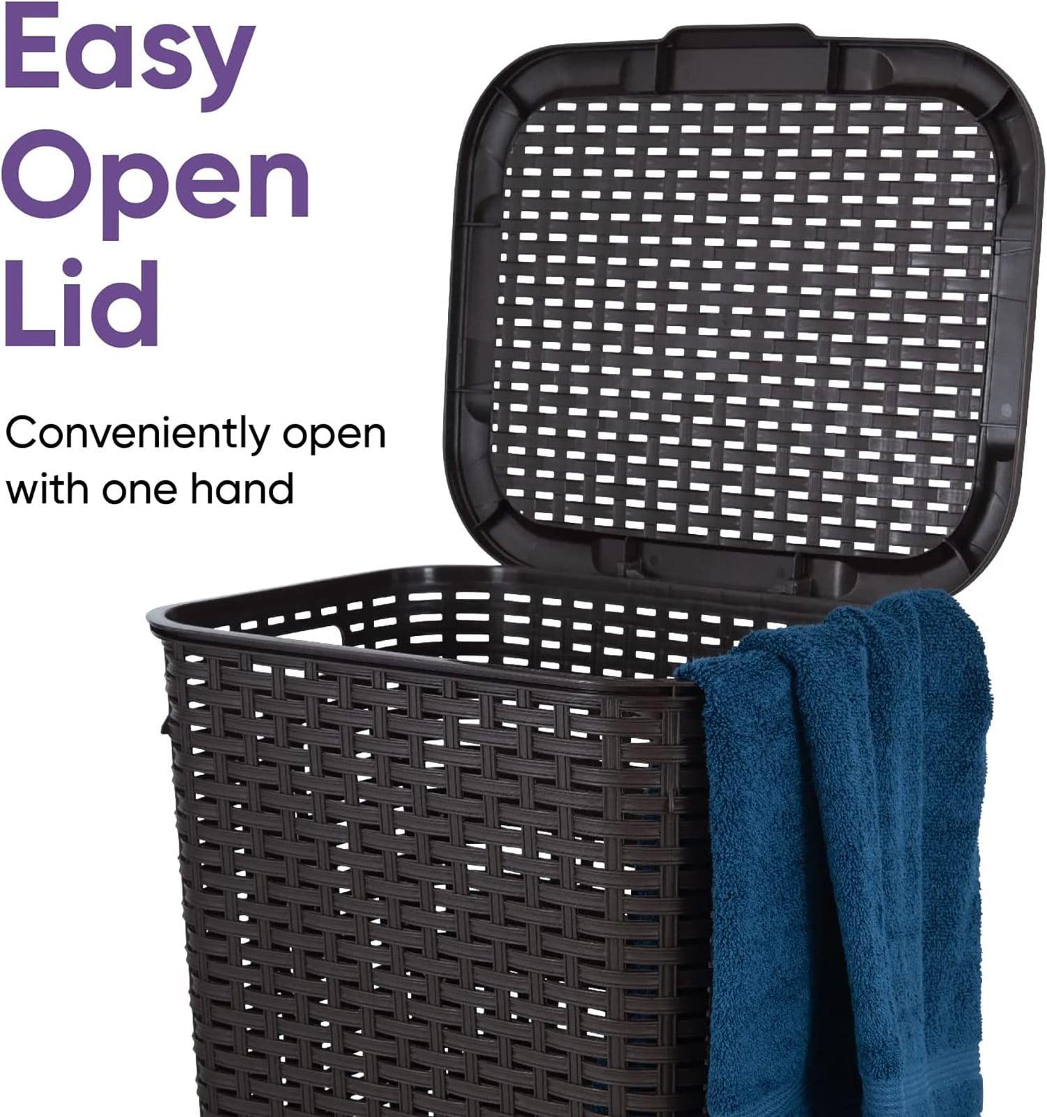 Superio Cesto para la Ropa Sucia de Mimbre Grande de 60 L con Tapa - Marrón Cerveza de Raíz