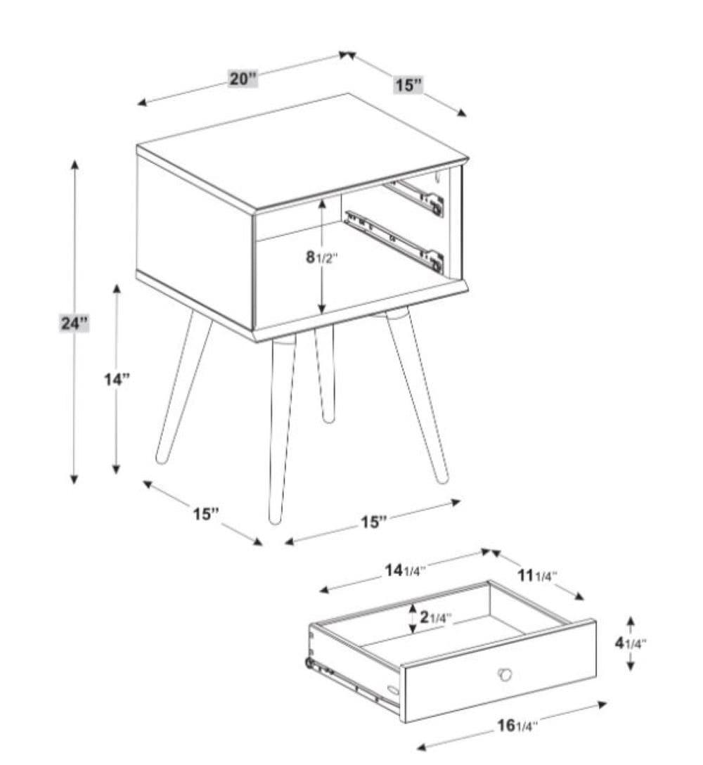 Camaflexi Mid Century Nightstand 2-Drawer Night Stand Cabinet, Castanho