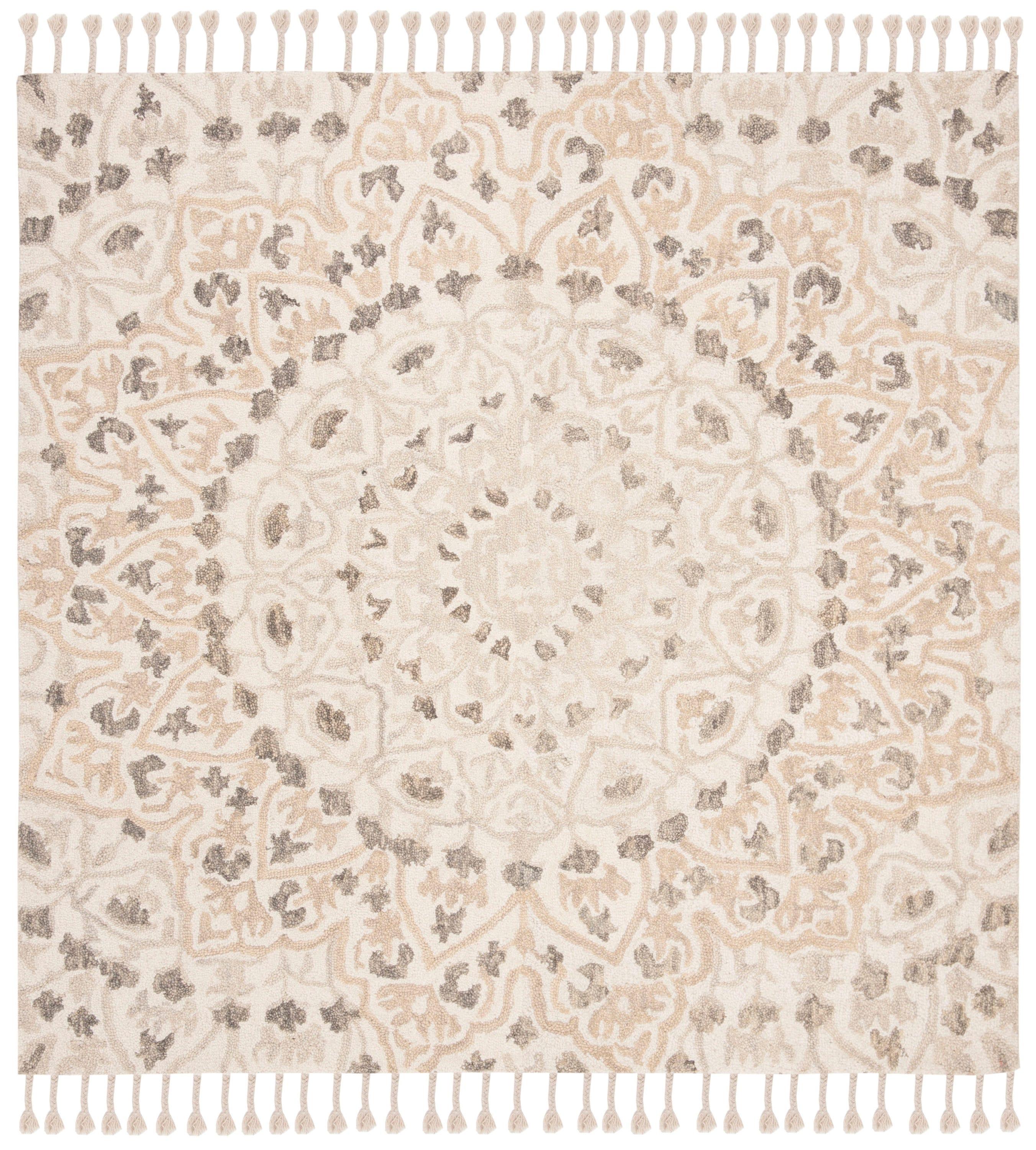 Blossom BLM459 Hand Tufted Indoor Area Rug - Ivory/Taupe - 6'x6' - Safavieh