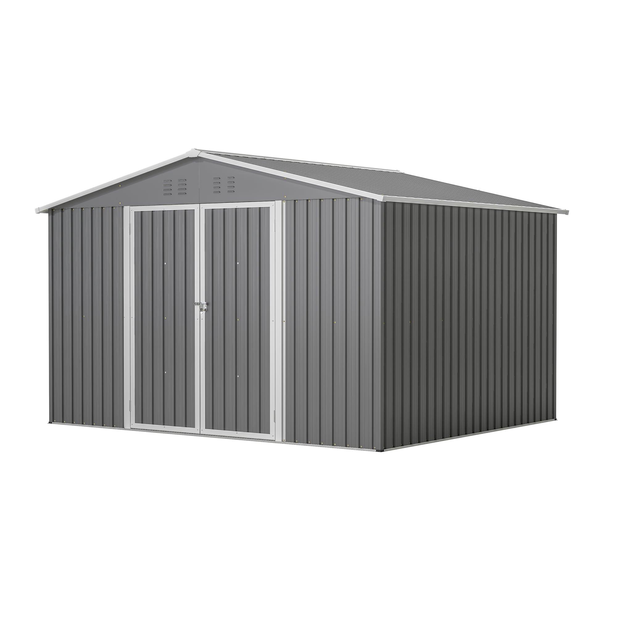 10X8 FT Outdoor Storage Shed, Metal Tool Shed & Outdoor Storage with Lockable Door and Vents Ideal for Bicycles, Tools, Lawnmowers, Backyards, Patios, Lawns
