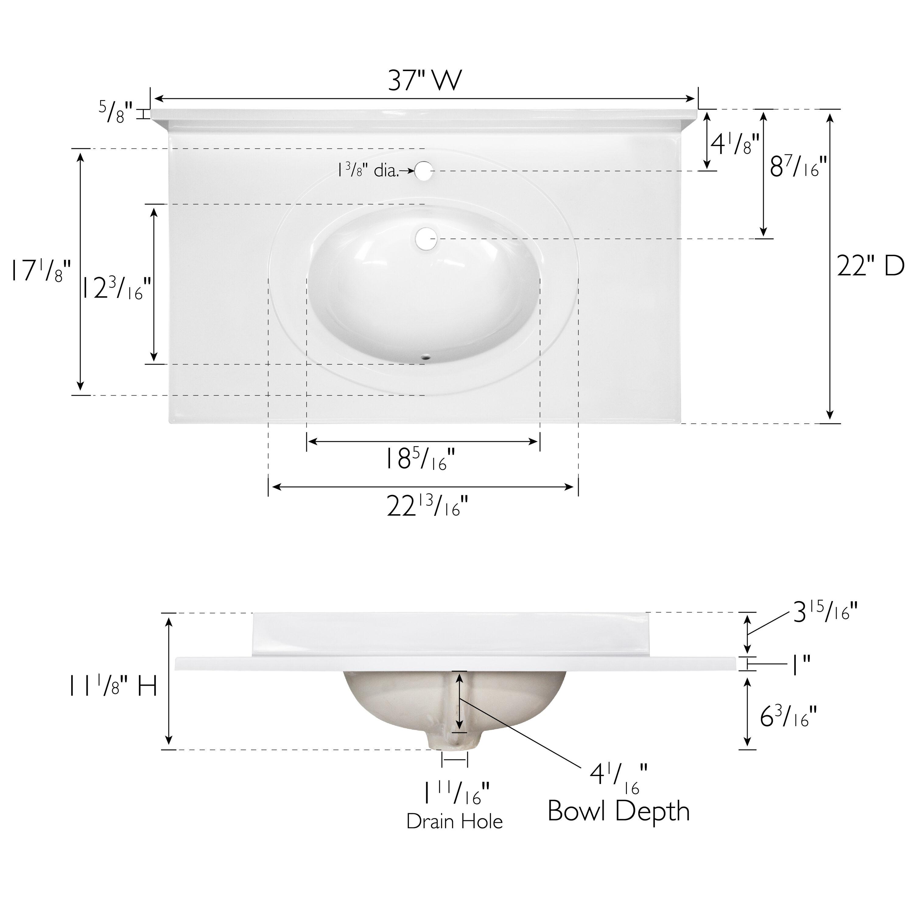 Cultured Marble Vanity Top – 37-Inch Single Bowl Sink Single Hole Mount with Integrated Backsplash – Reinforced Packaging – Solid White, Design House, 554618