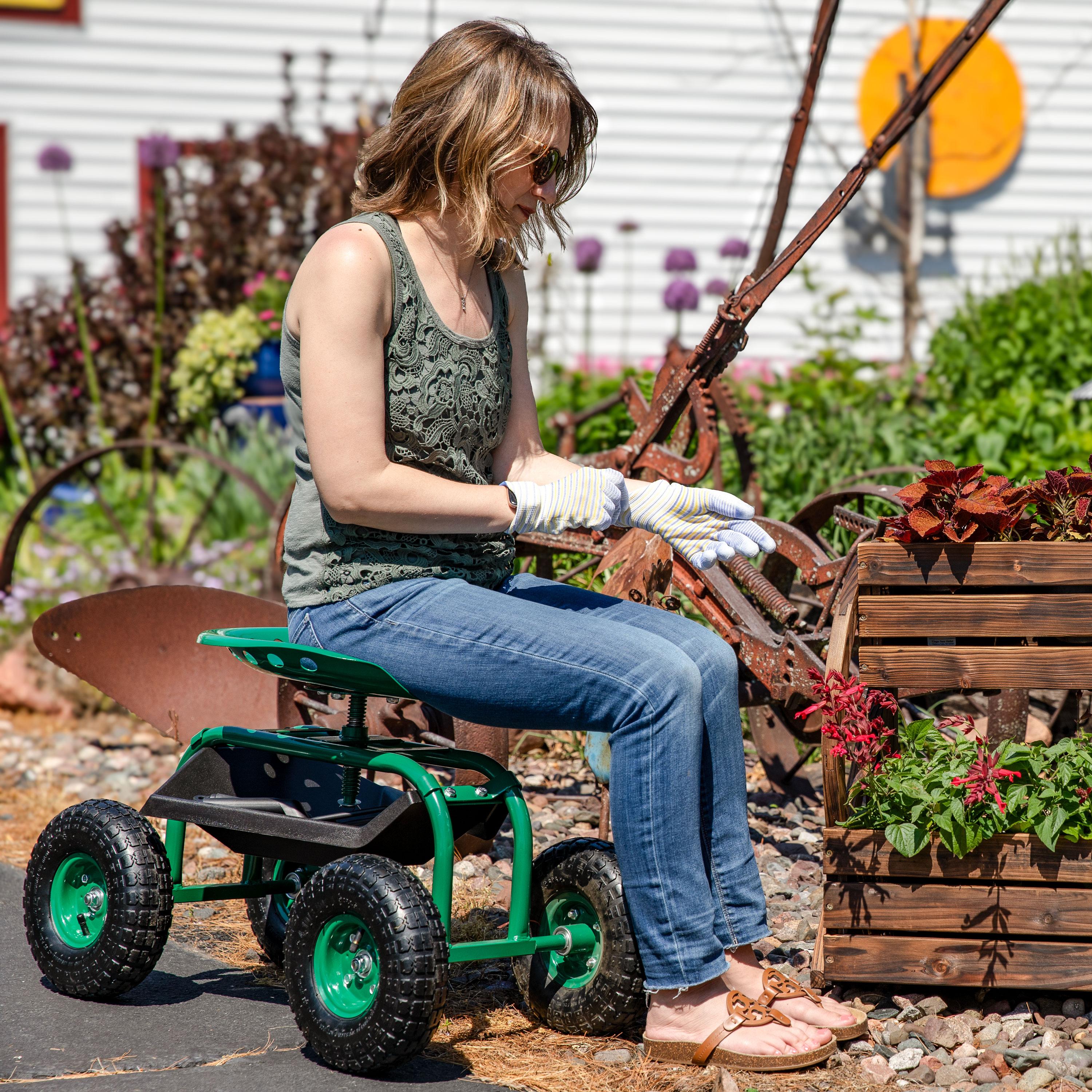 SunnyDaze Decor Steel Rolling Garden Cart Scooter with Swivel Seat and Tool Tray