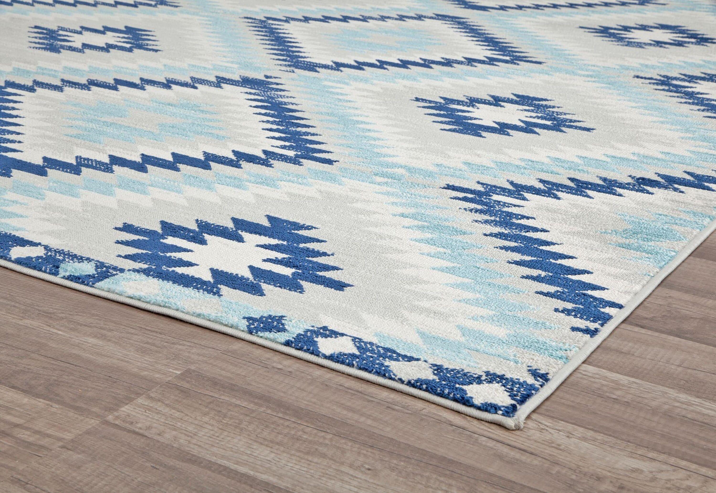 Bodrum Tribal Ice Blue Area Rug