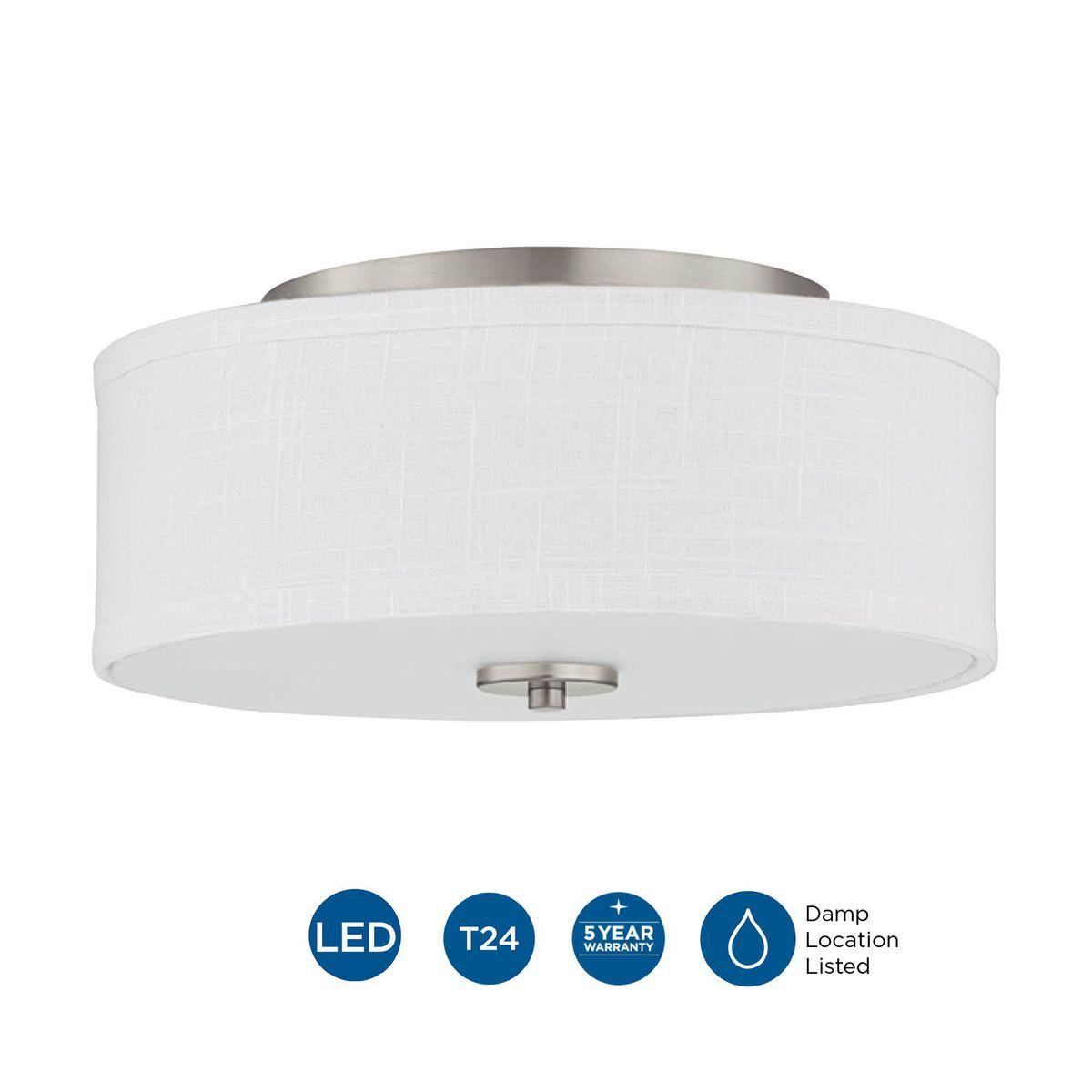 Progress Lighting Inspire Collection 1-Light LED Flush Mount in Brushed Nickel with Summer Linen Shade