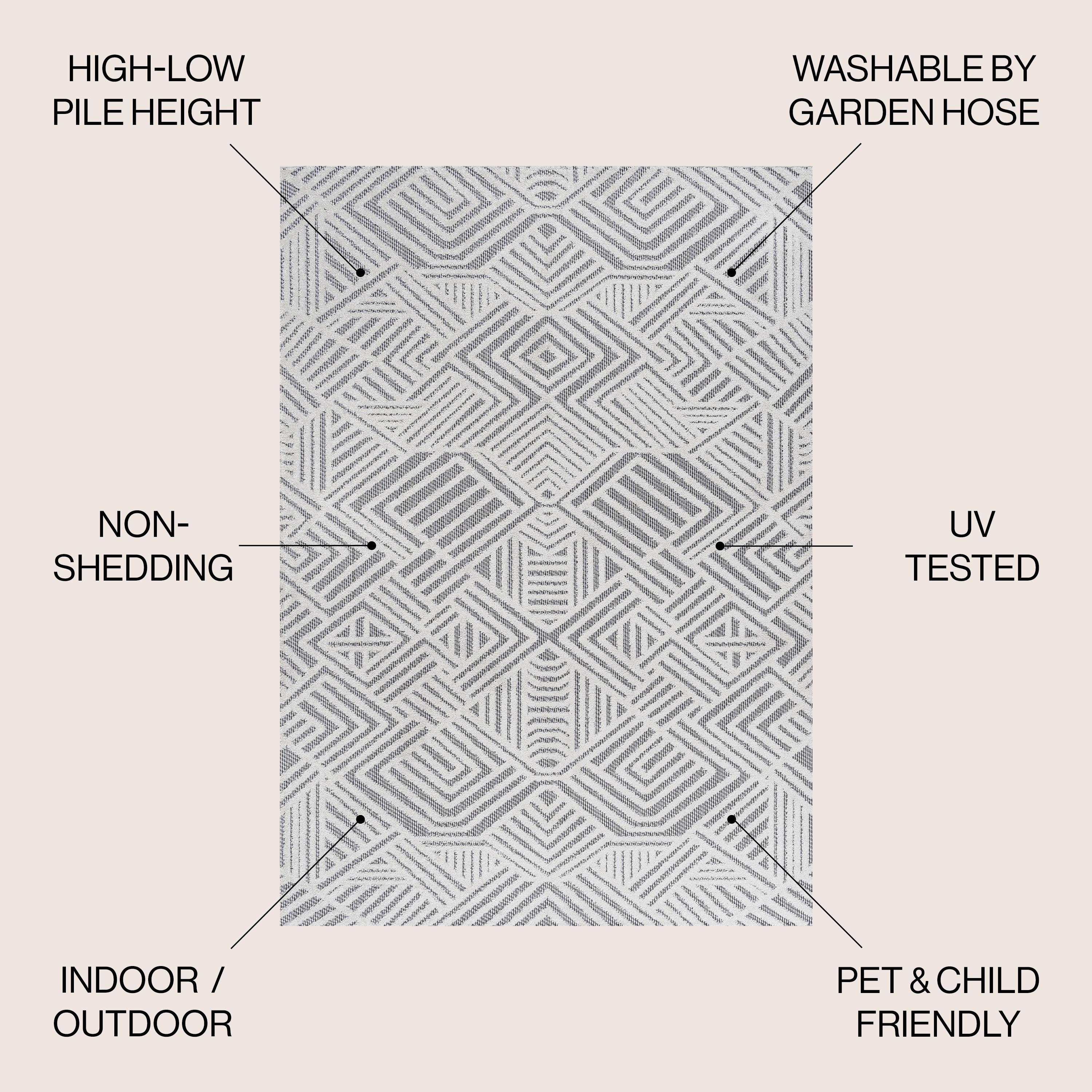 3'x5' Jordan High-Low Pile Art Deco Geometric Indoor/Outdoor Area Rug, White/Black - JONATHAN Y