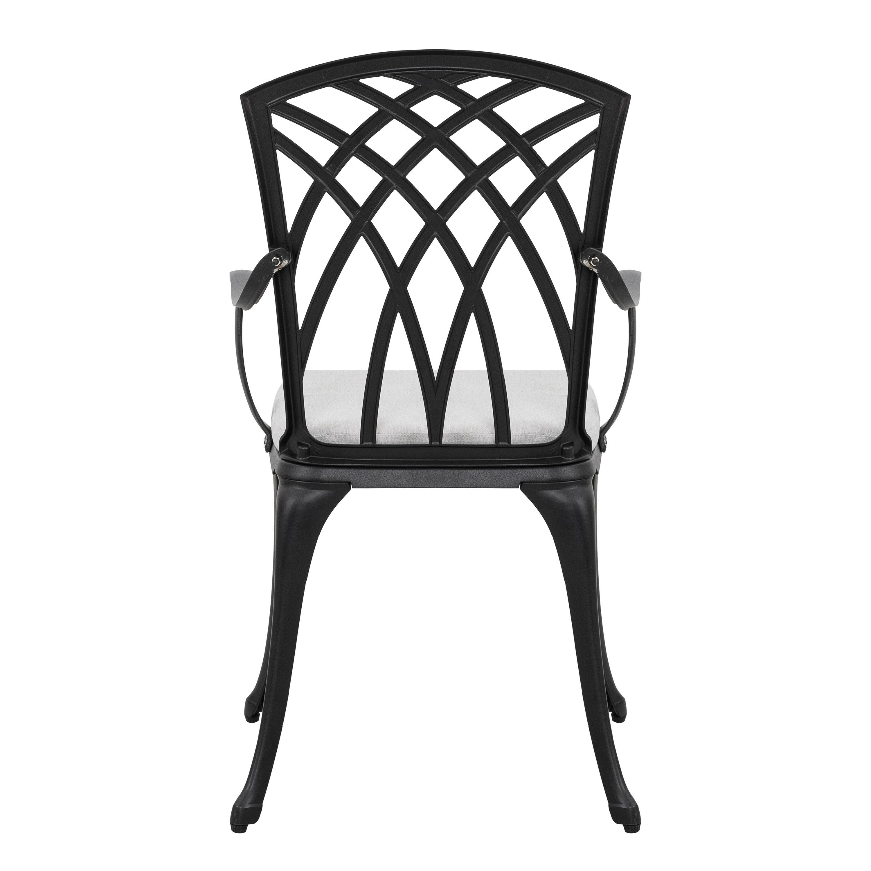 Black Cast Aluminum 3-Piece Bistro Set with Grey Cushions