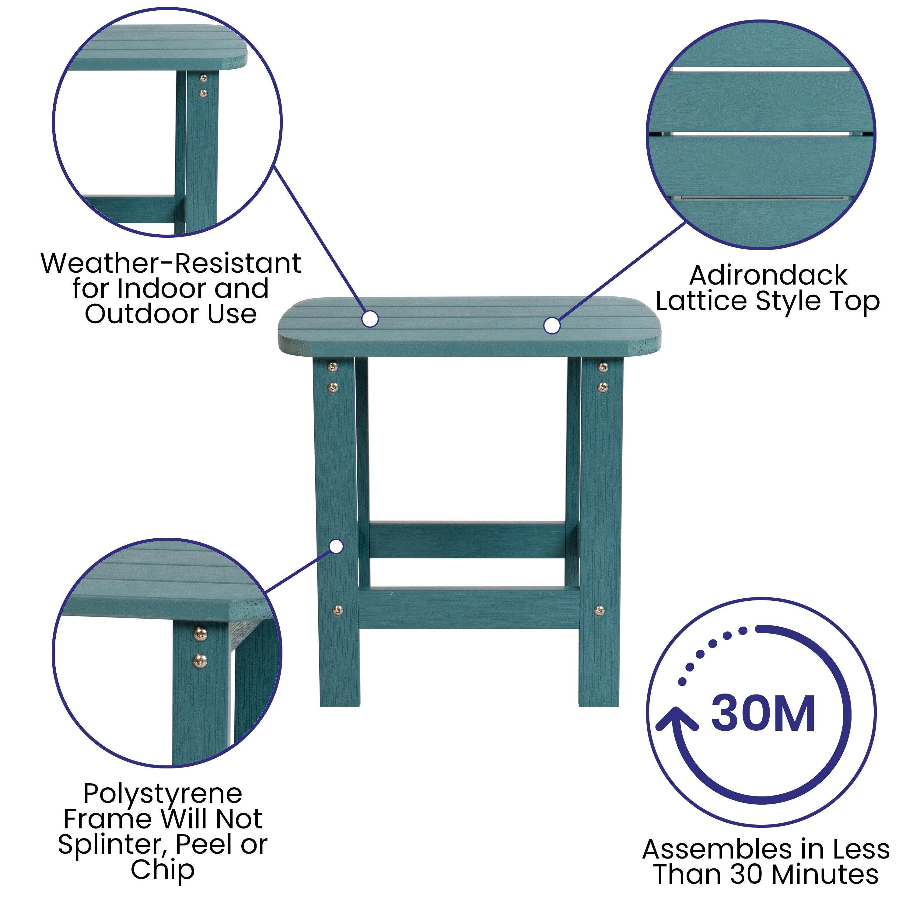 Flash Furniture Charlestown All-Weather Poly Resin Wood Adirondack Side Table in Sea Foam