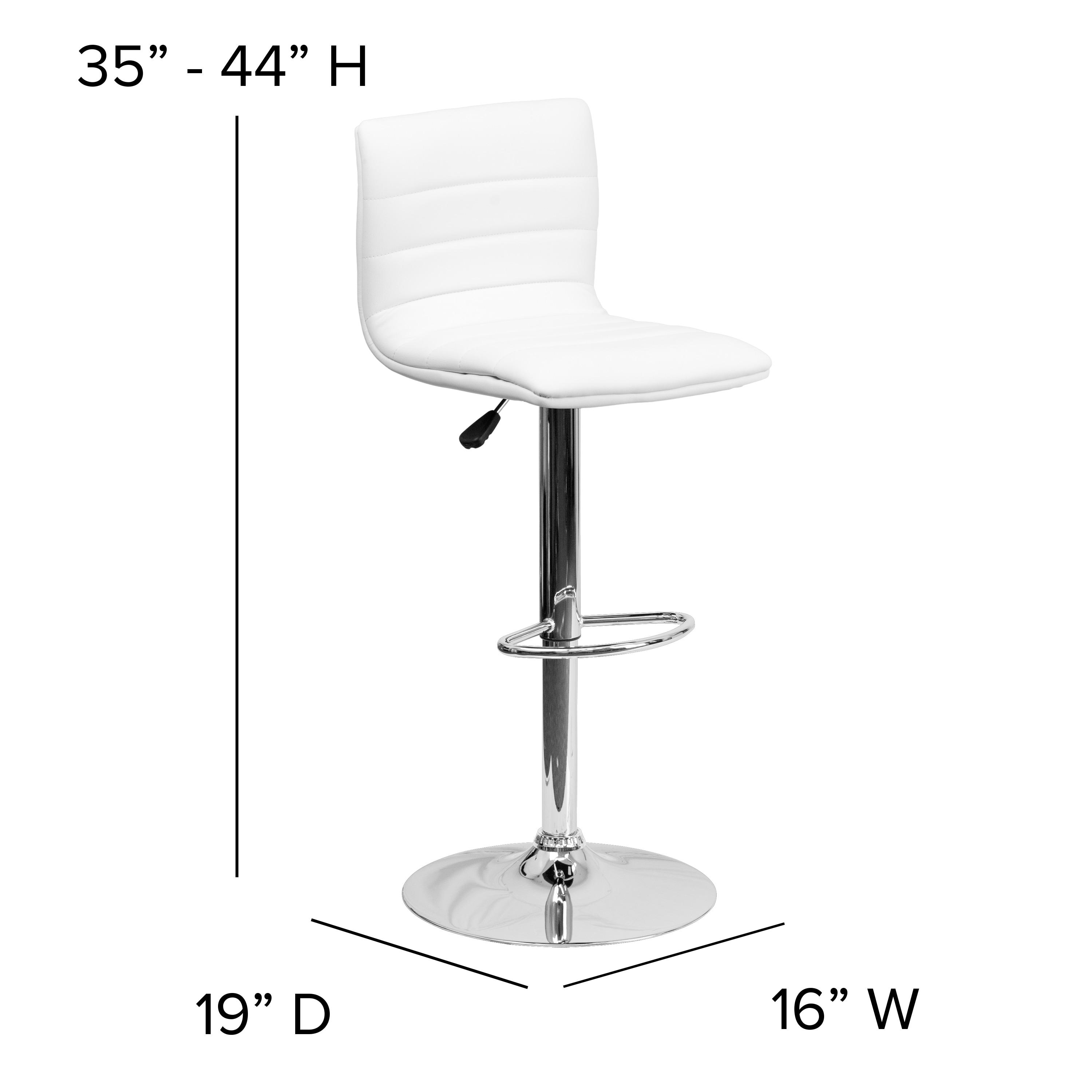 Flash Furniture Modern White Vinyl Adjustable Bar Stool with Back, Counter Height Swivel Stool with Chrome Pedestal Base