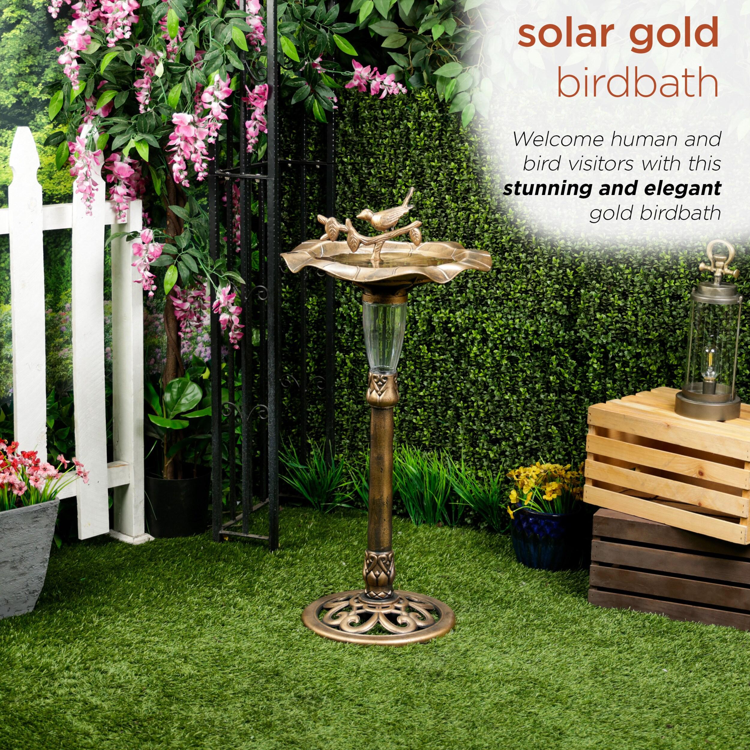 Alpine 41"H Solar Birdbath with Birds and LED Light for Garden
