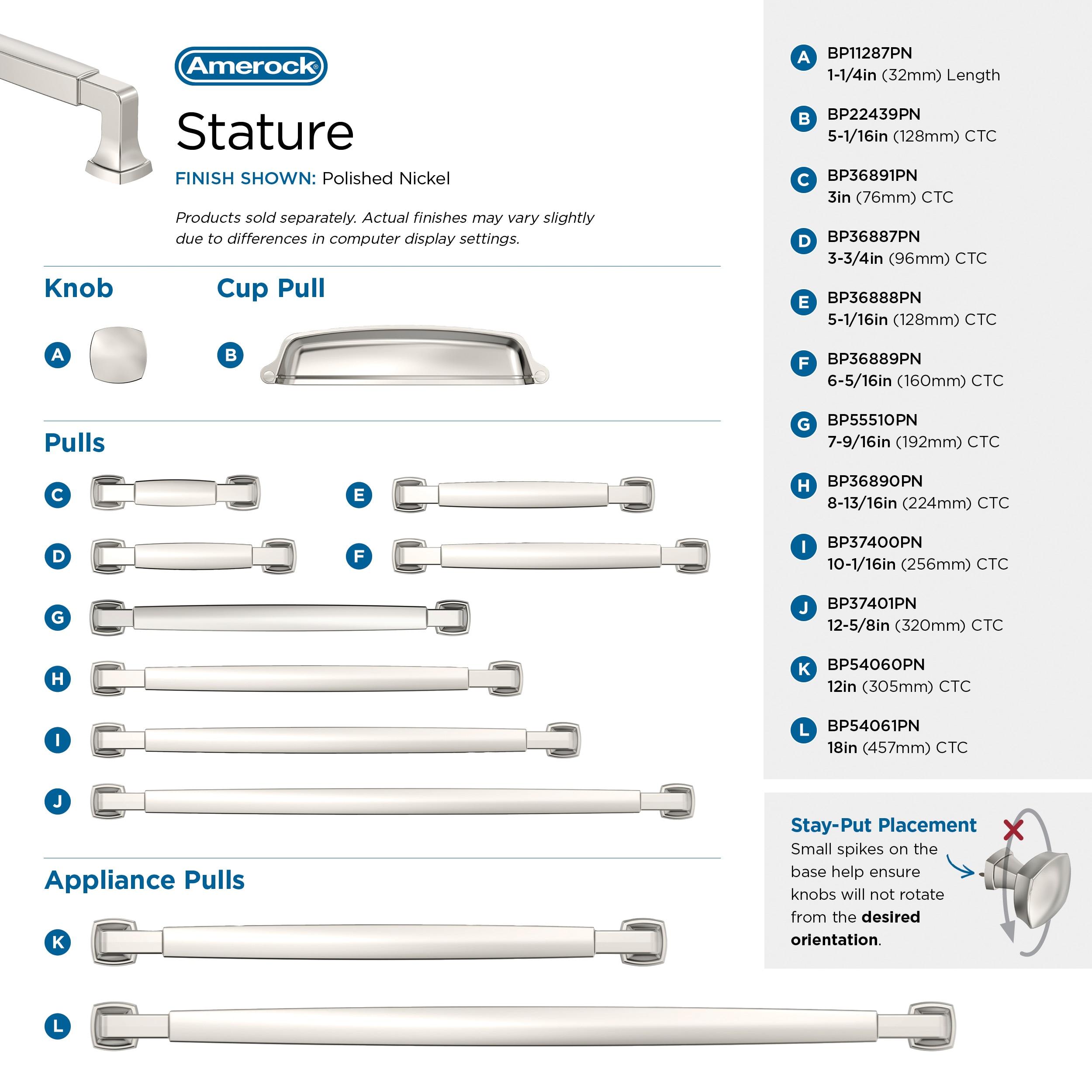 Amerock Stature 6-5/16 inch (160mm) Center-to-Center Polished Nickel Cabinet Pull