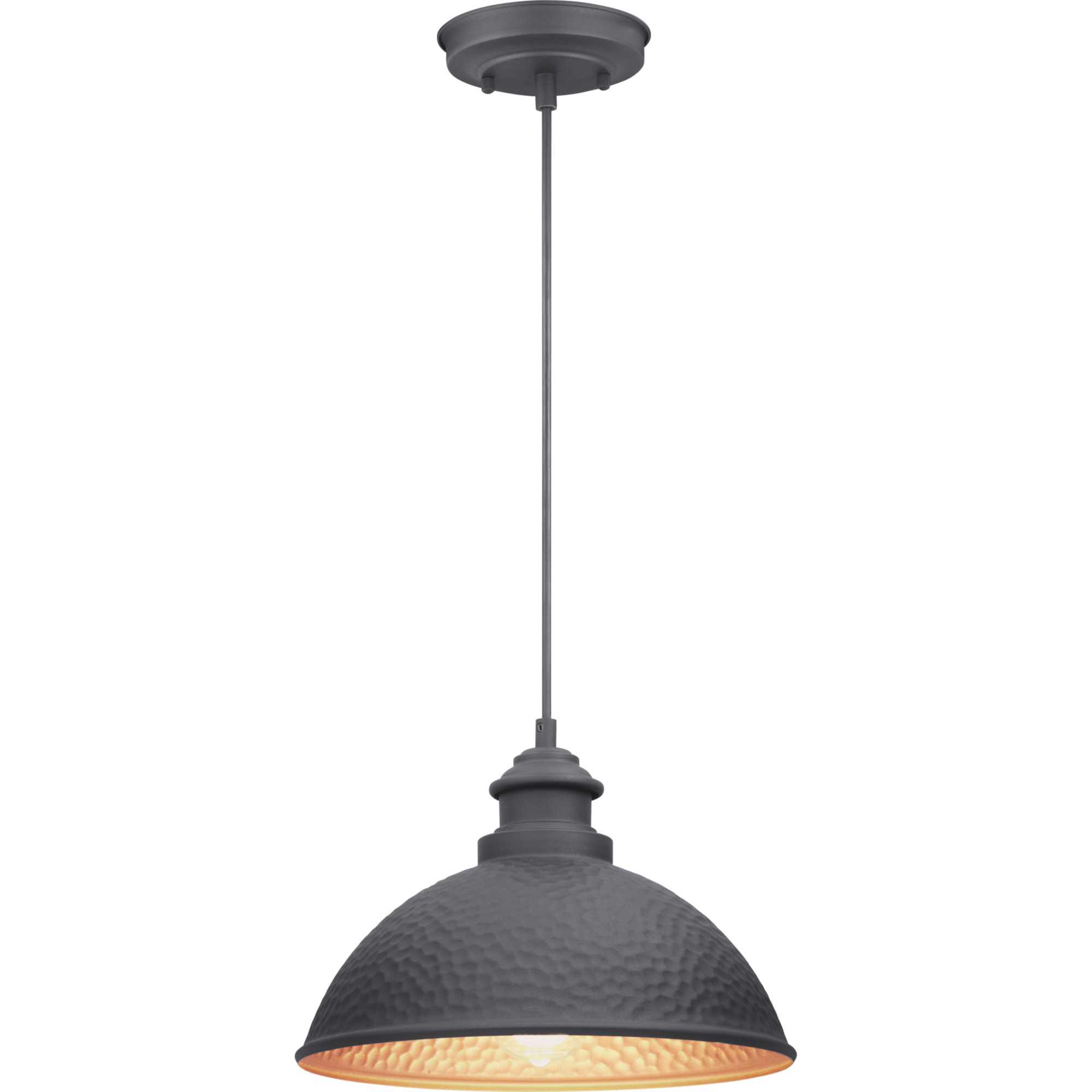 Progress Lighting Englewood 1-Light Hanging Lantern Pendant, Antique Bronze, Metallic Copper Coated Shade, Damp Rated