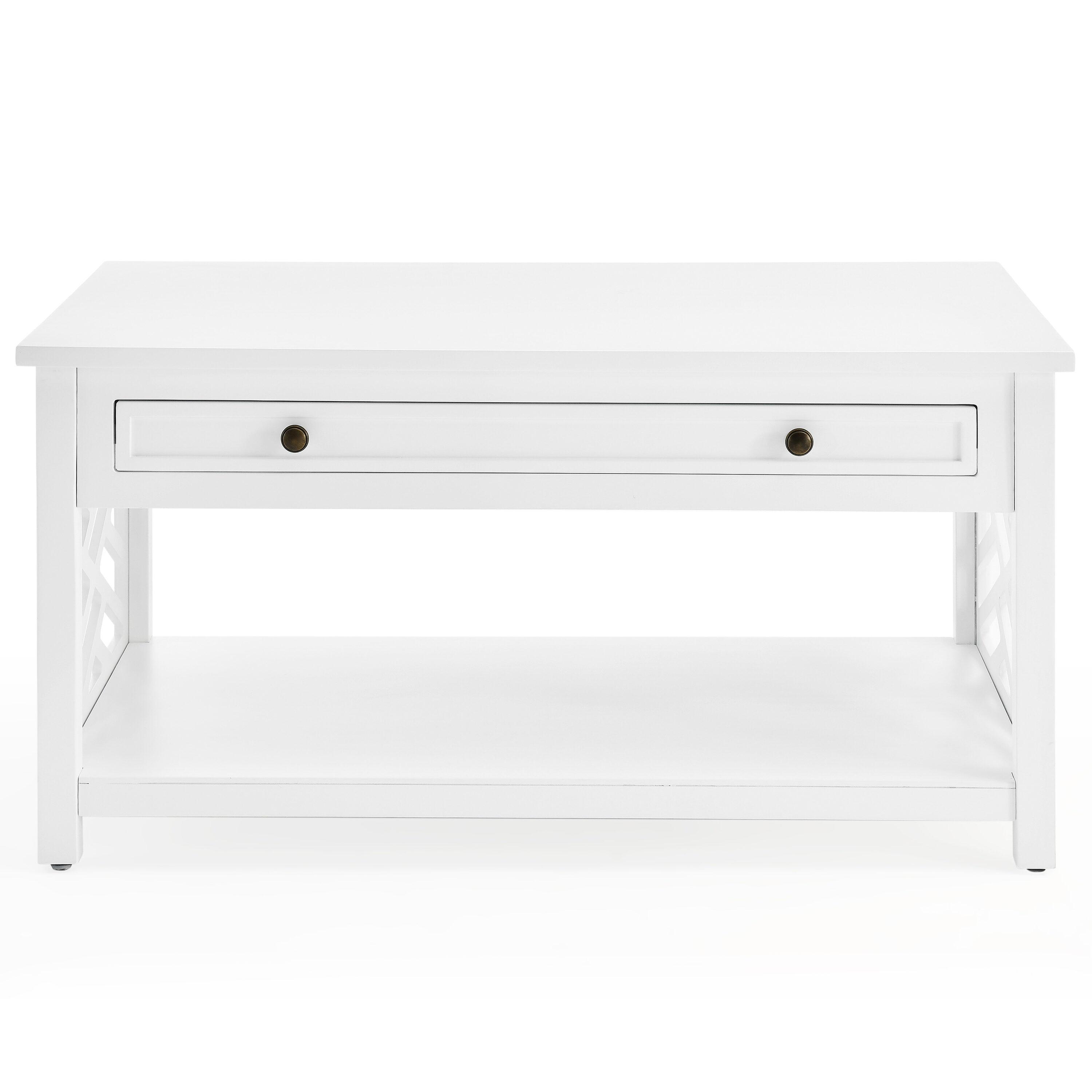 Alaterre Furniture 36" Middlebury Coffee Table with Drawer and 2 End Tables with Tray Shelf White: Mid-Century Modern, Wood Frame