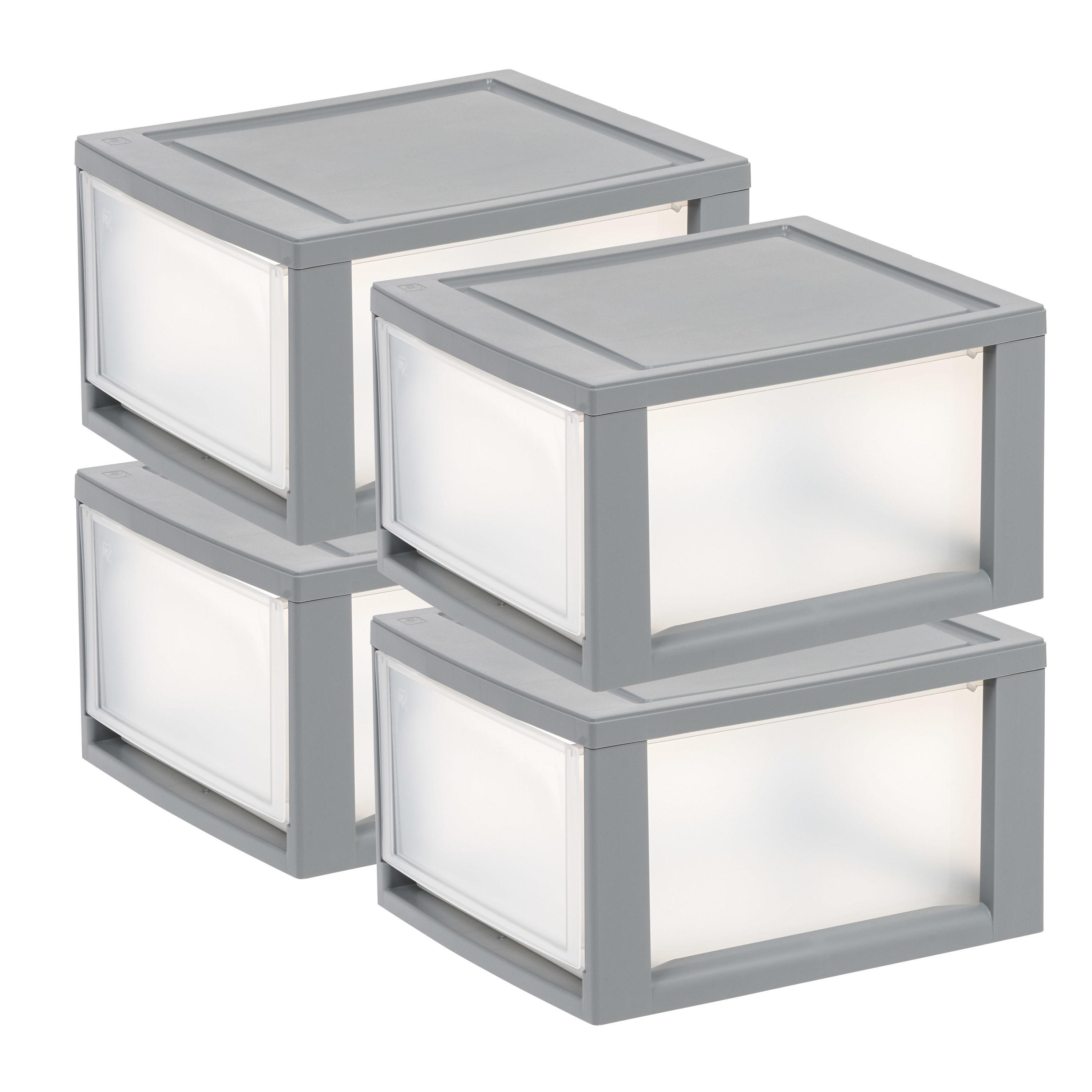 IRIS 14.5qt 4pk Compact Stacking Storage Plastic Drawer Organizer with Clear Doors: Stackable Utility Storage Drawers