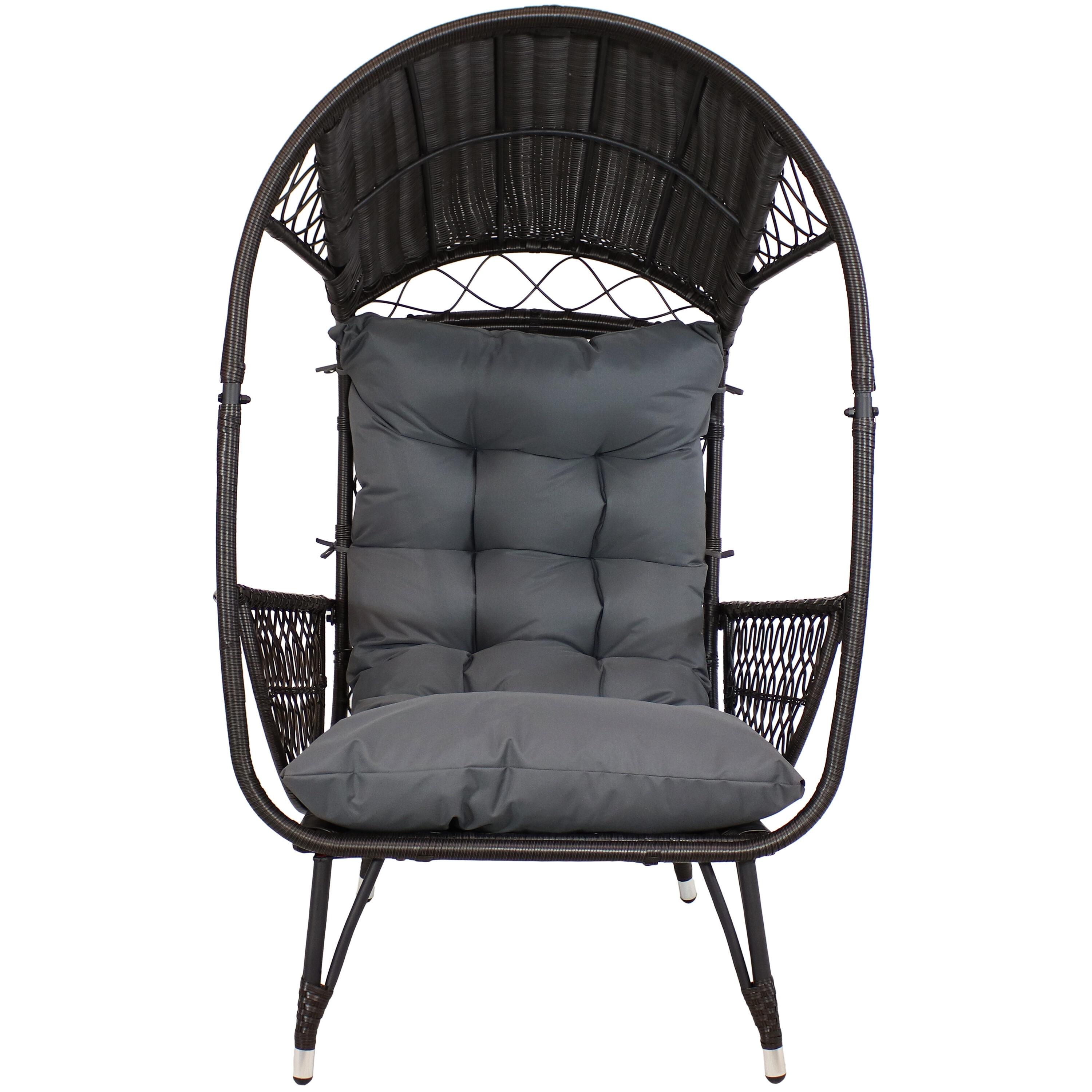Sunnydaze Shaded Comfort Wicker Outdoor Egg Chair with Legs - 56.5" H - Gray