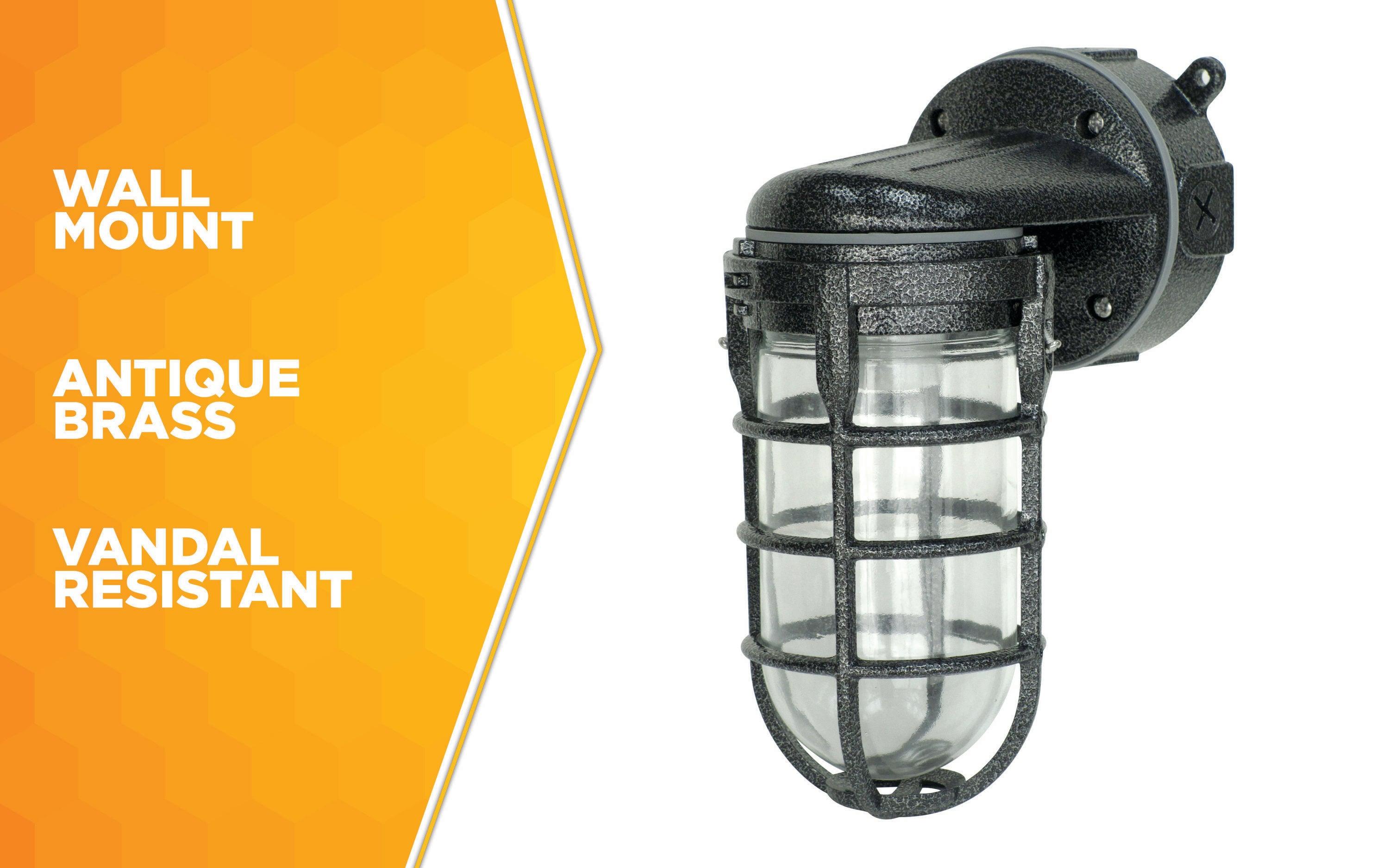Woods L1707SVBLK Wall Mount Light in Hammered Black Finish Sturdy Die Cast Aluminum Cage, Suitable for Indoor and Outdoor Use