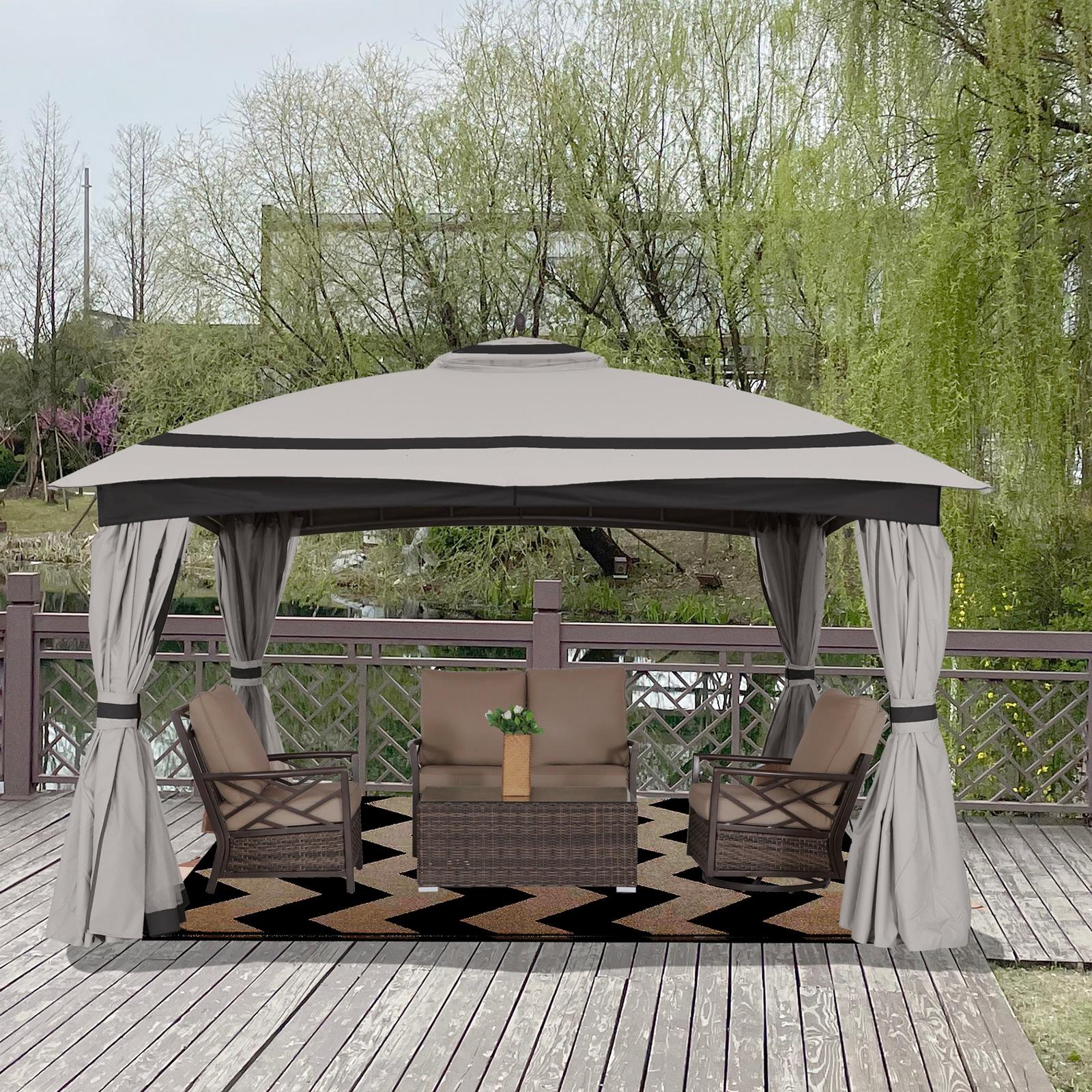 12 Ft. W x 10 Ft. D Soft Top Steel Patio Gazebo with Curtain and Netting