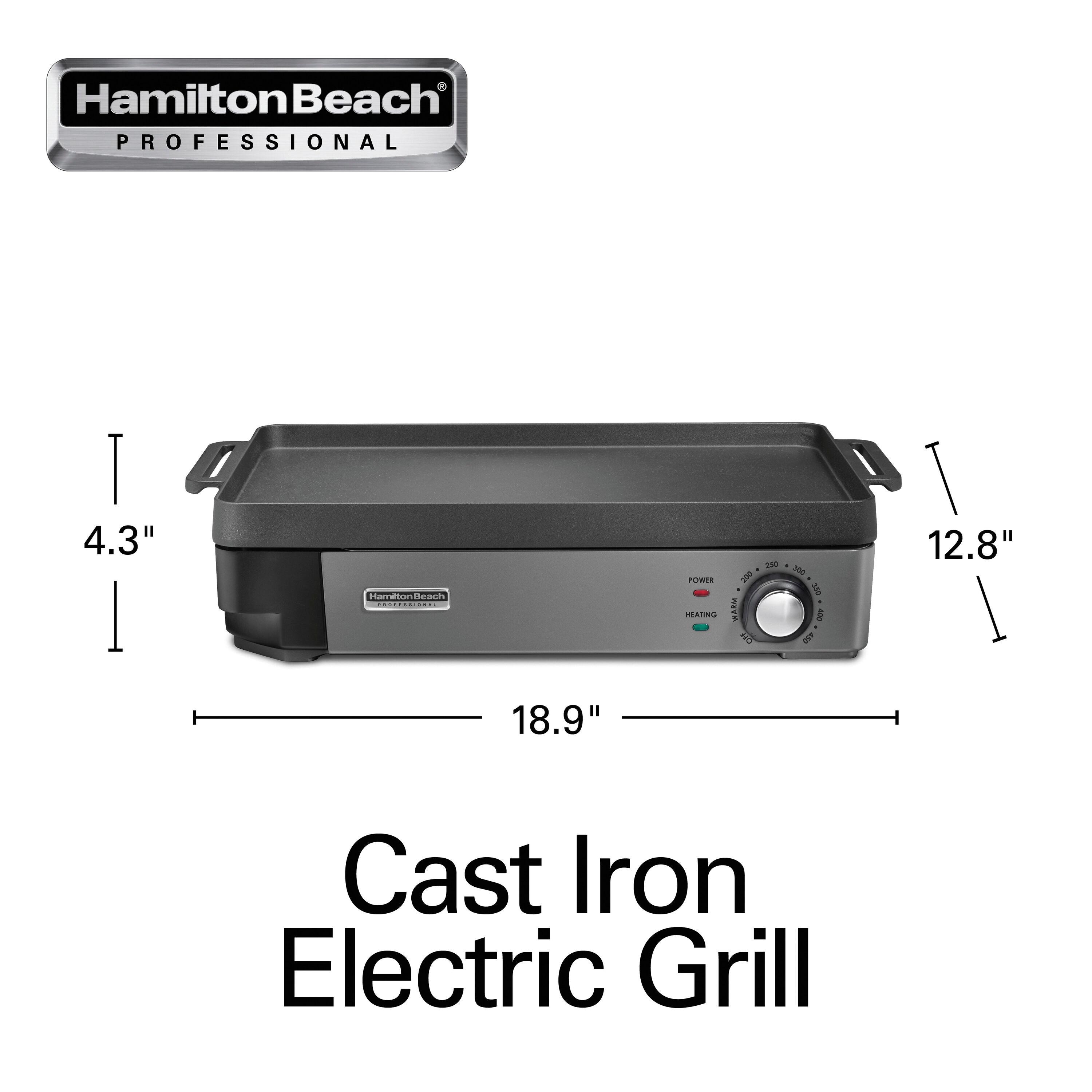 Hamilton Beach Cast Iron Griddle 38560: Electric Nonstick Flattop for Pancakes, 1800W, Hand Wash, 3-Year Warranty