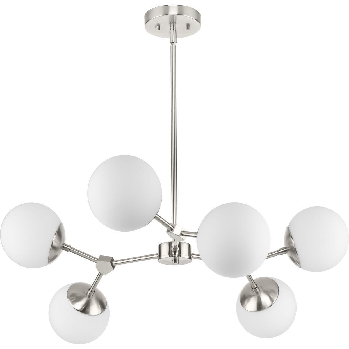 Progress Lighting Haas 6-Light Chandelier, Brushed Nickel, Etched Opal Glass Globes, Design Series