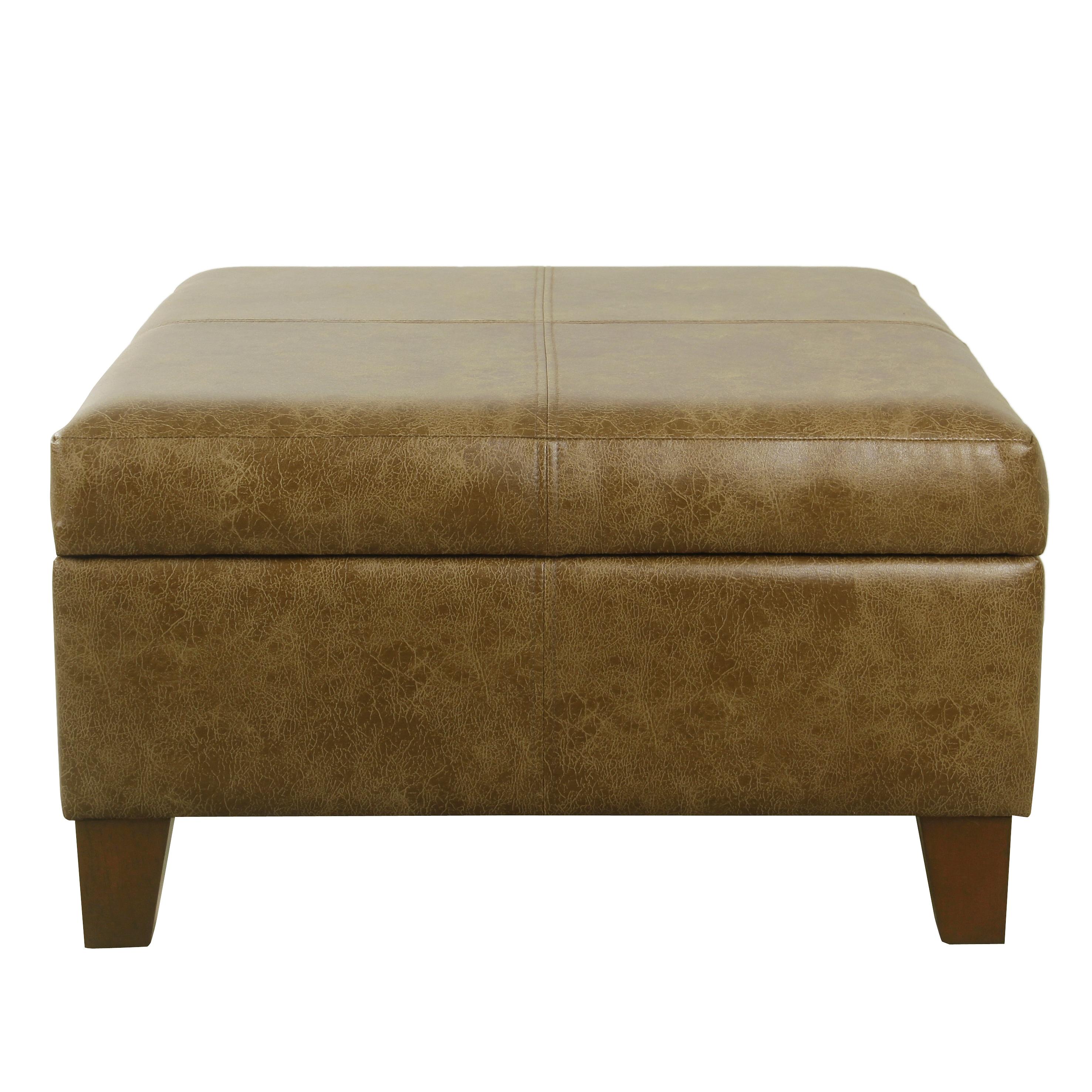 Luxury Large Square Storage Ottoman Distressed Brown - HomePop: Upholstered, Modern Style, 250lb Capacity