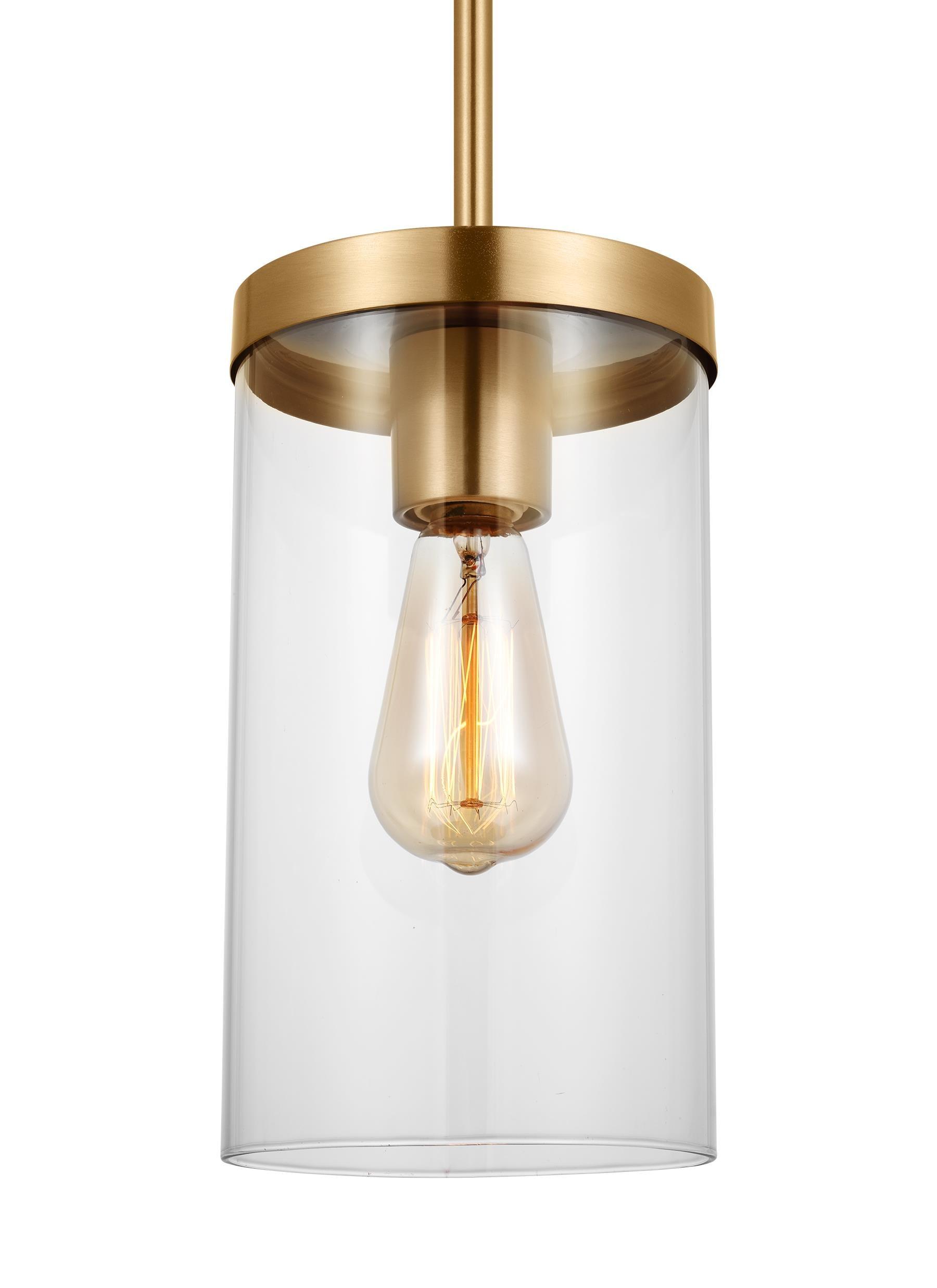Zire 6" Satin Brass and Clear Glass Pendant Light