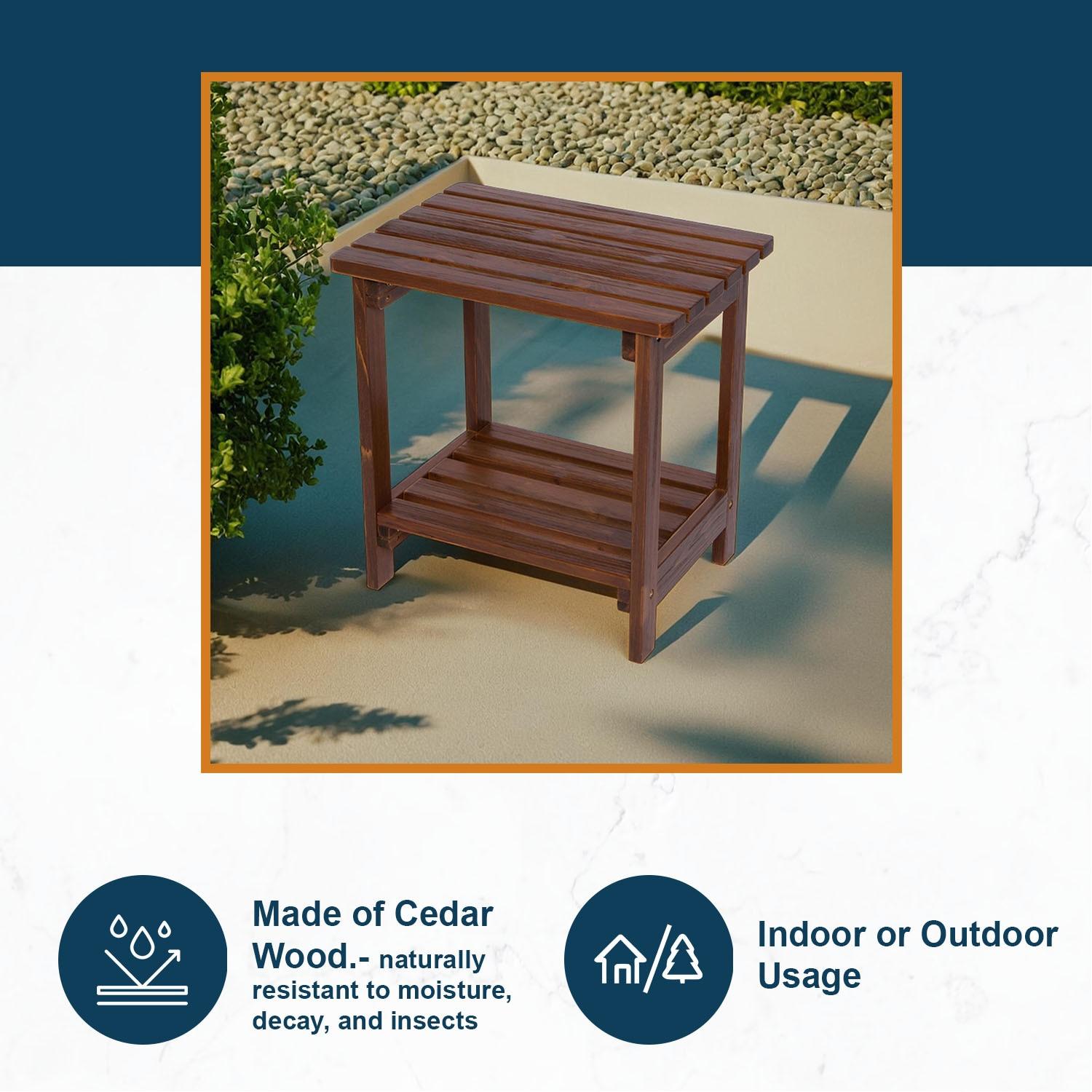 Shine Company Rectangular Traditional Wooden Indoor/Outdoor Side Table in Brown