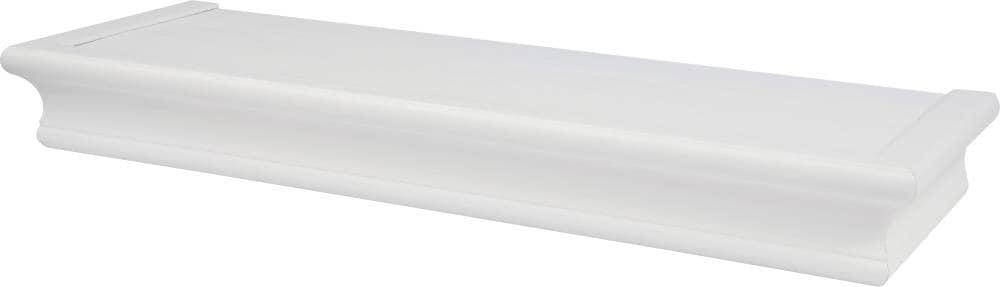 HIGH & MIGHTY Decorative 18" Floating Shelf Holds up to 15lbs, Easy Tool-Free Dry Wall Installation, Beveled, eCommerce Packaging, White
