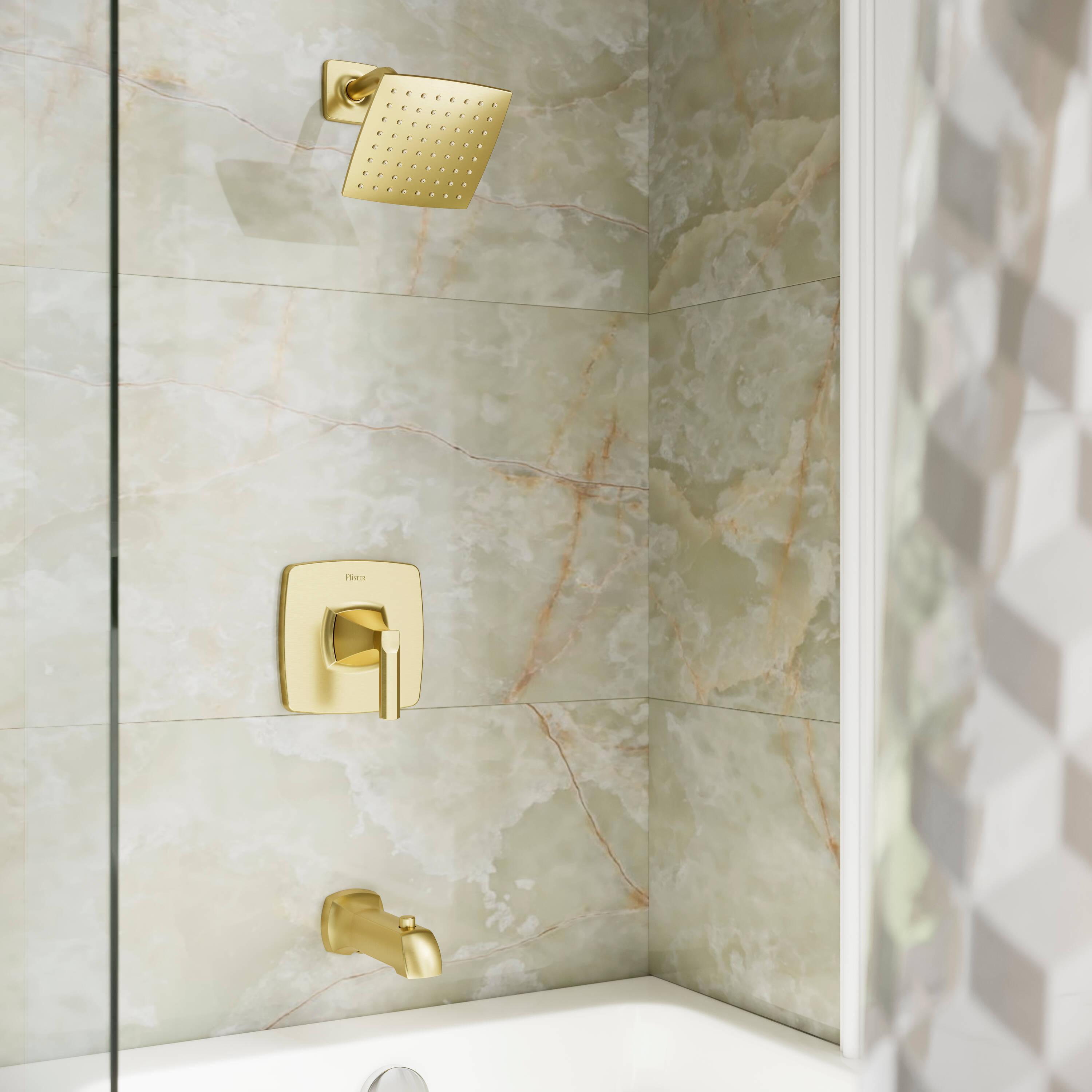 Vaneri Brushed Gold Square Wall Mounted Bathtub and Shower Faucet