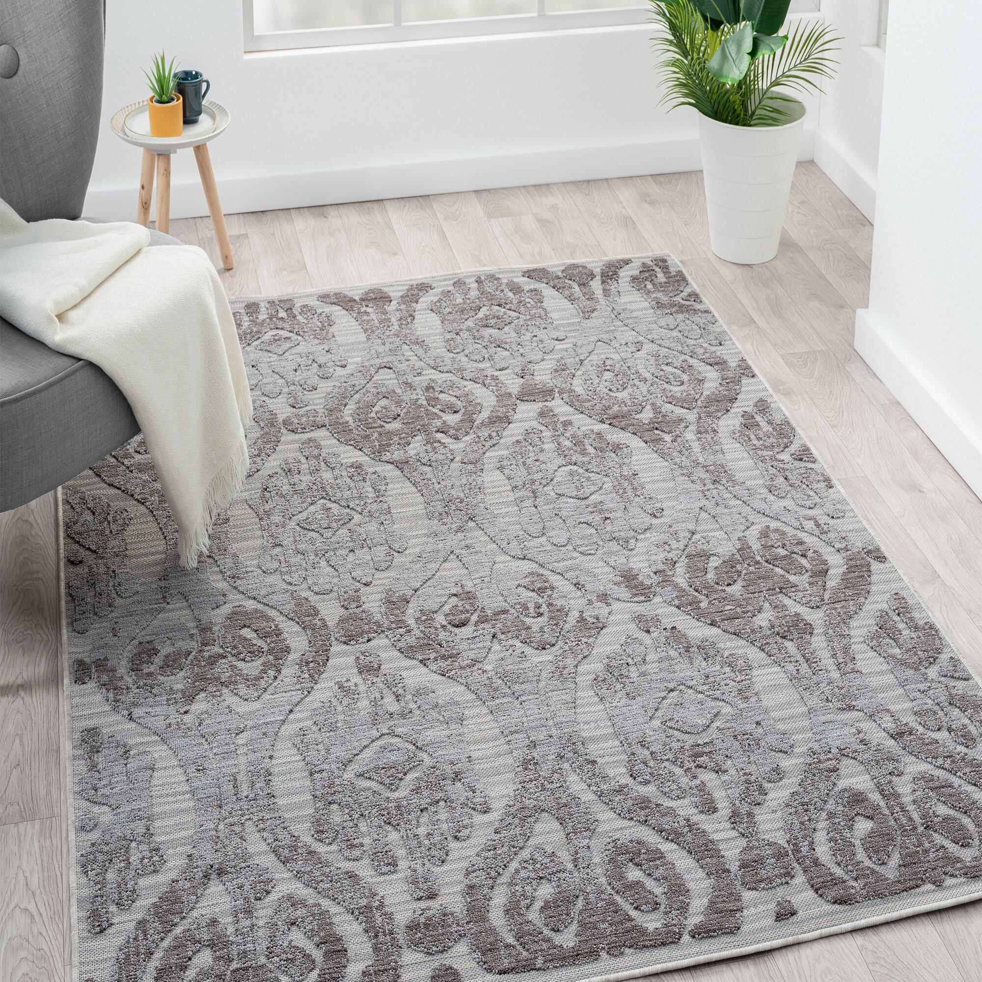 5 x 7 ft. Blue & Gray Damask Indoor & Outdoor Rectangle Area Rug - Blue and Gray - 5 x 7 ft.