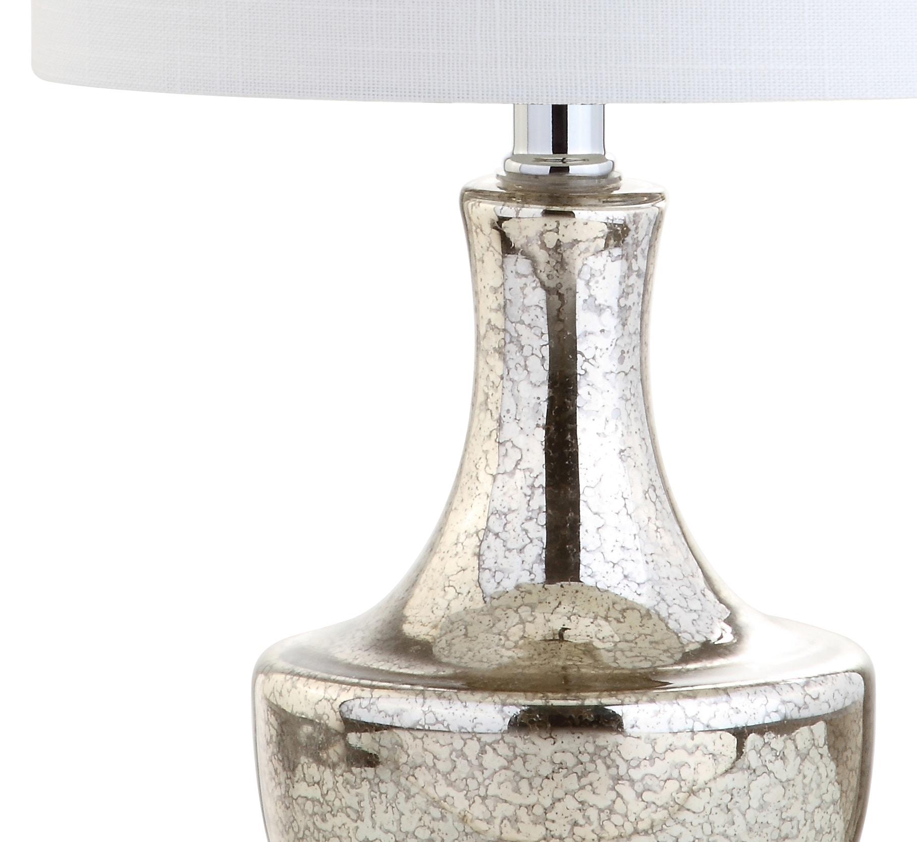 Silver Glass Teardrop Table Lamp with Linen Shade