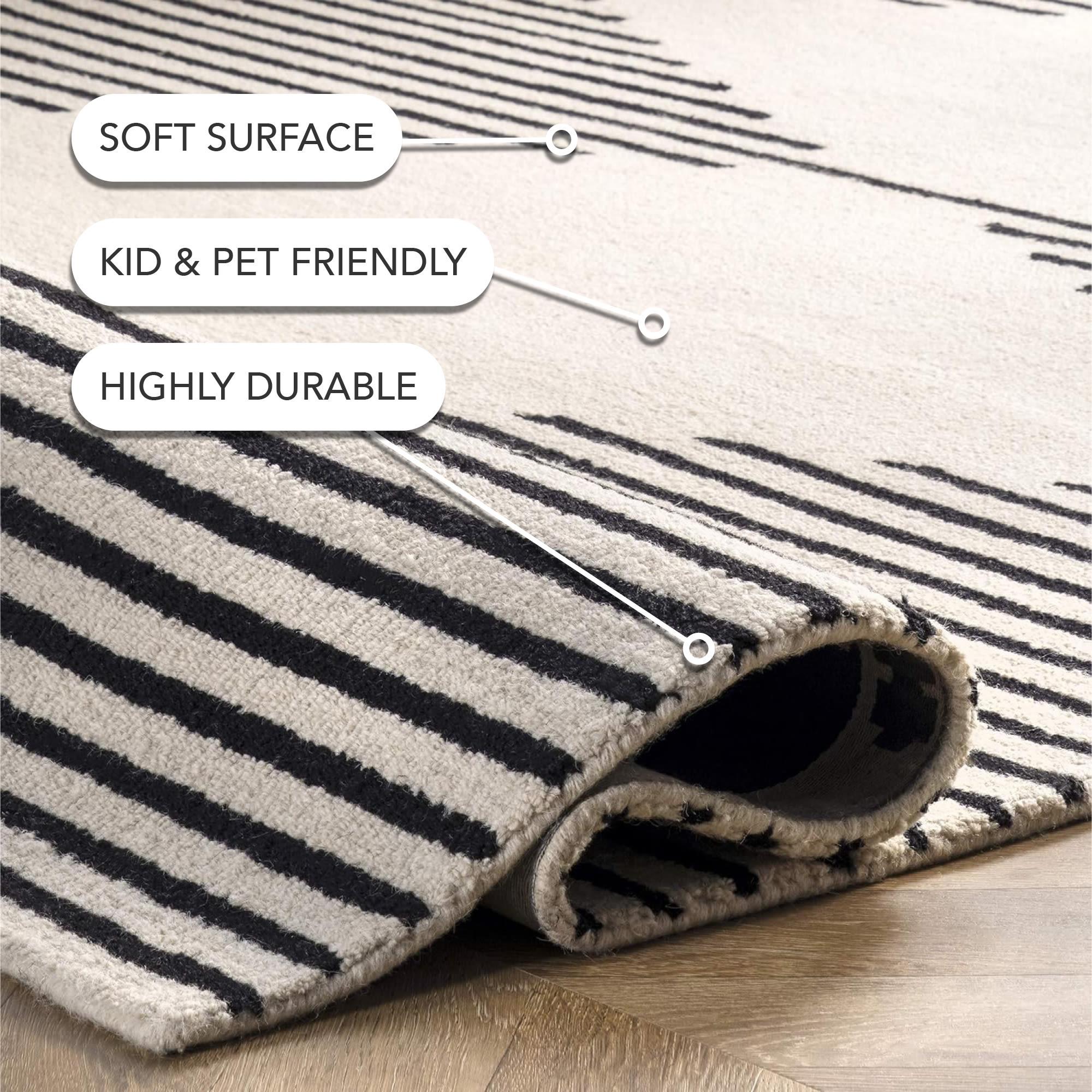 6'x9' Flynn Handmade Contemporary Wool Area Rug Ivory - nuLOOM: Geometric Pattern, Low Pile, Indoor Use, Canvas Backing