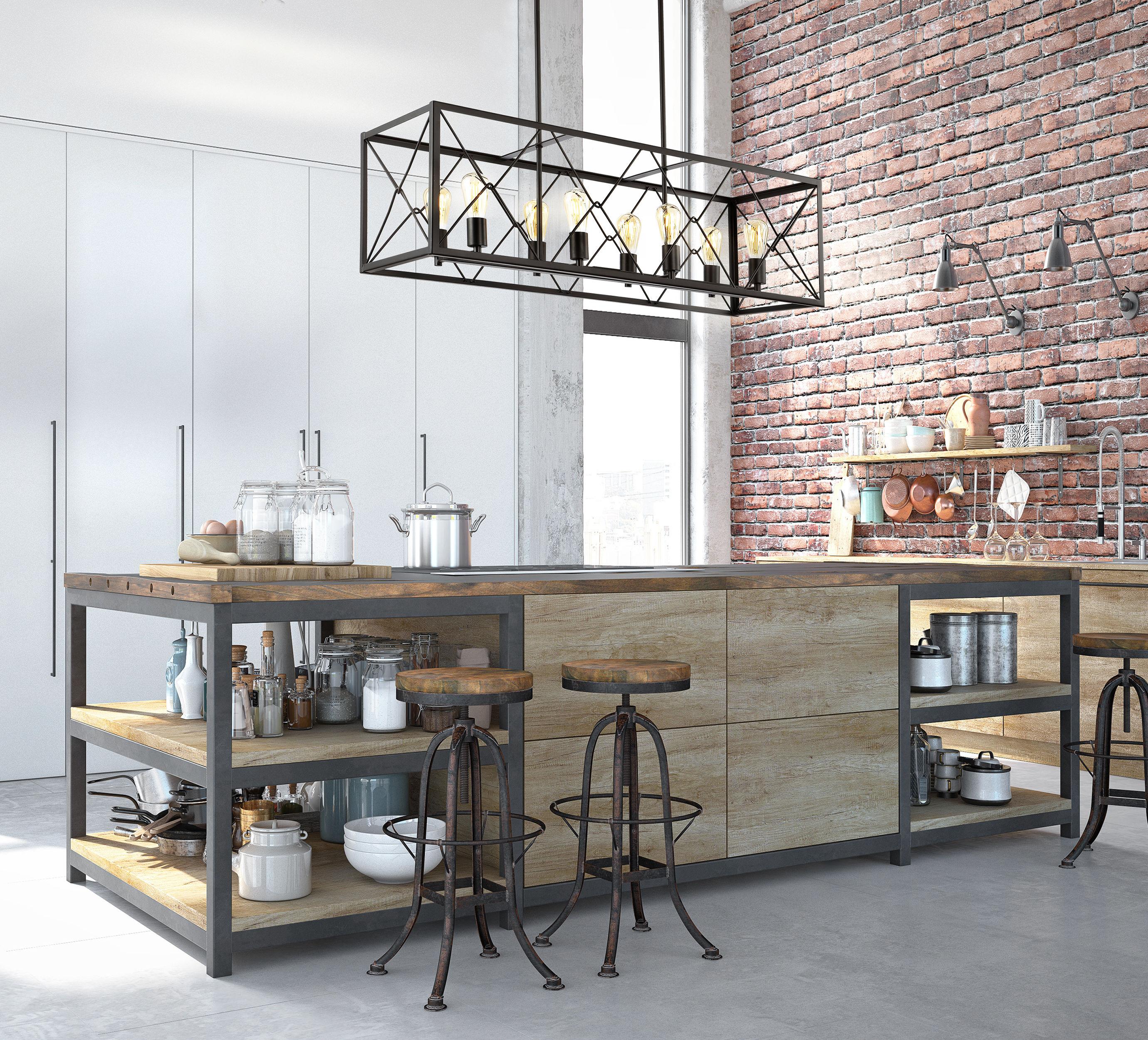 JONATHAN Y Galax 39" 8-Light Adjustable Iron Farmhouse Industrial LED Dimmable Pendant, Oil Rubbed Bronze