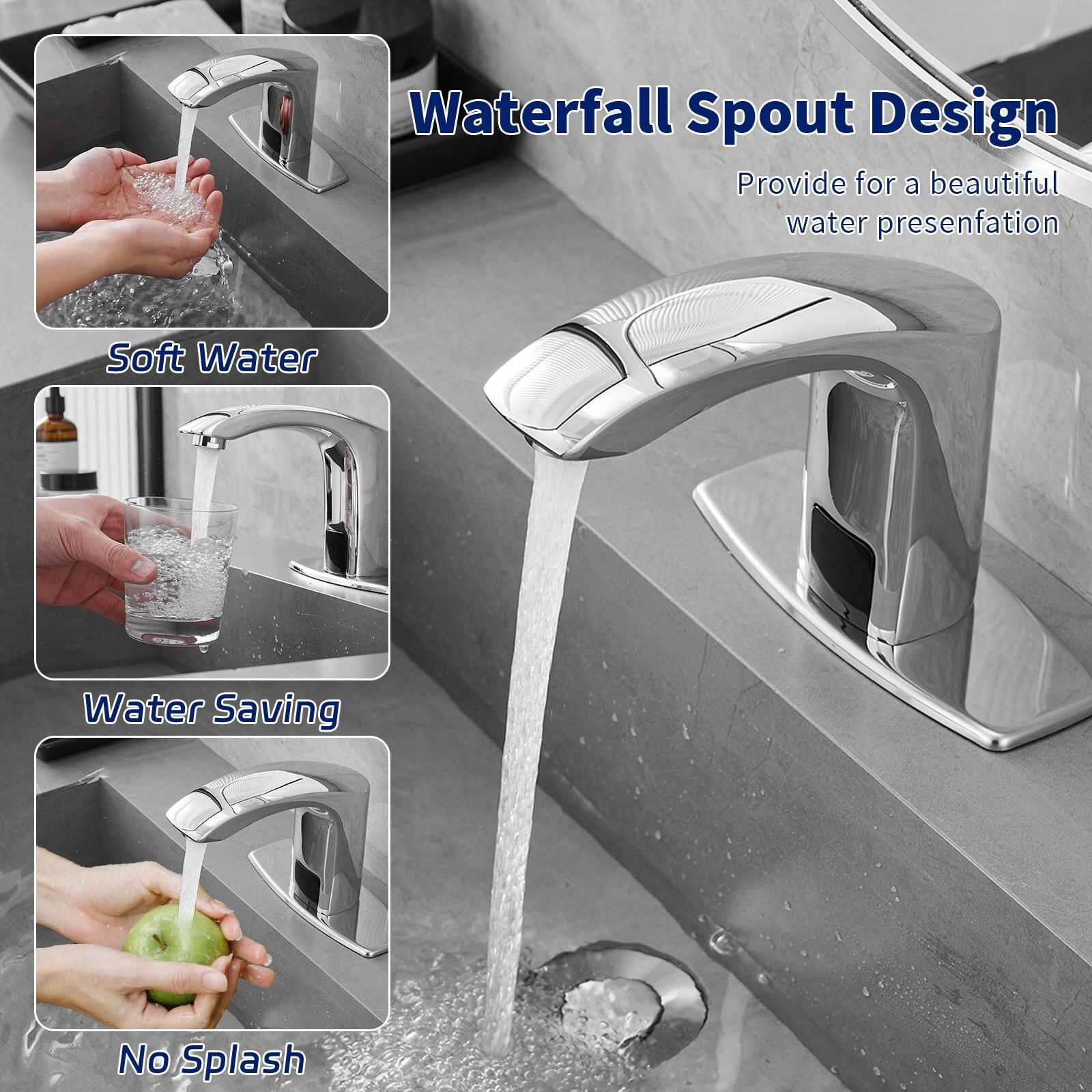 BWE Automatic Sensor Touchless Bathroom Sink Faucet With Deck Plate In Polished Chrome