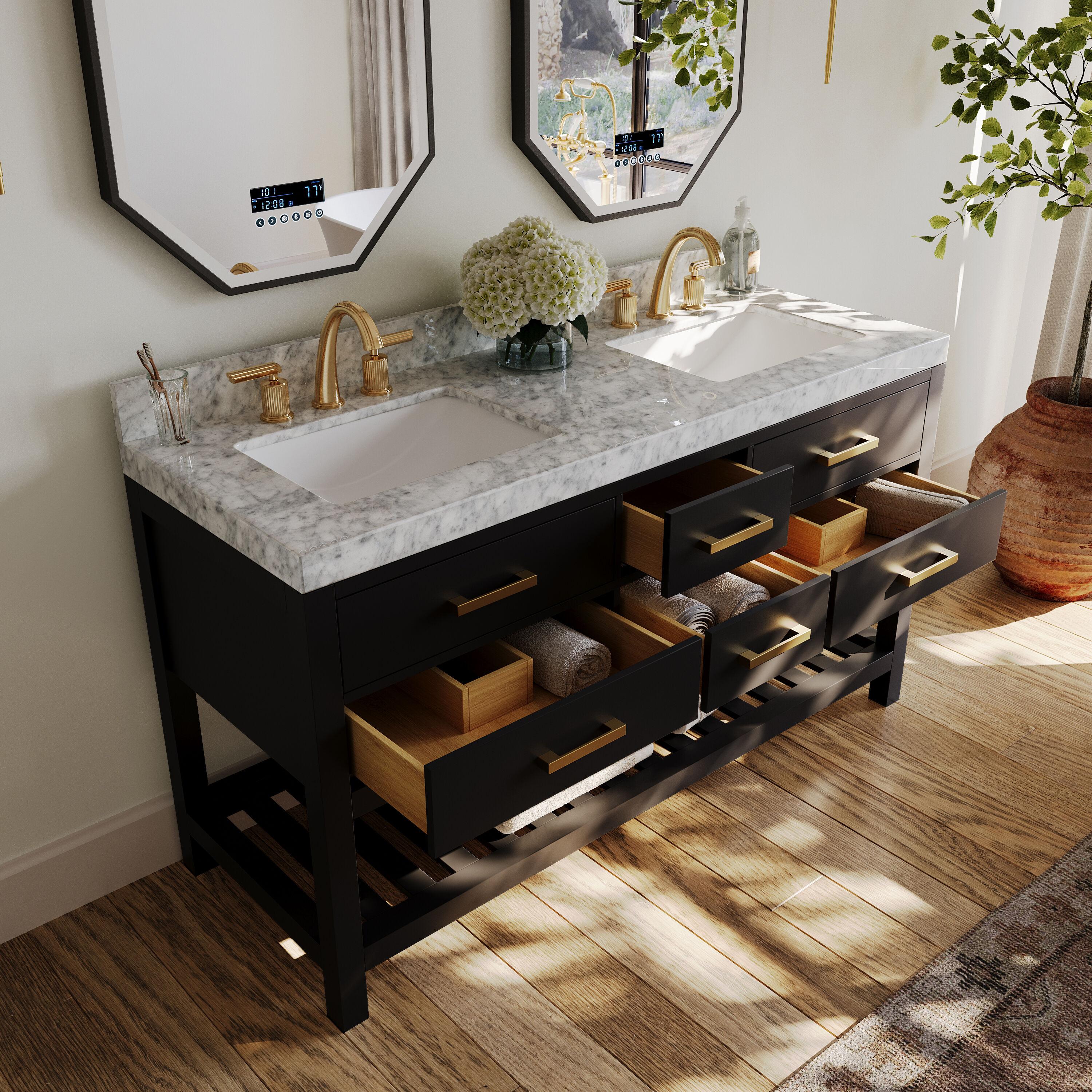 Elizabeth 60'' Black Onyx Double Vanity with Marble Top