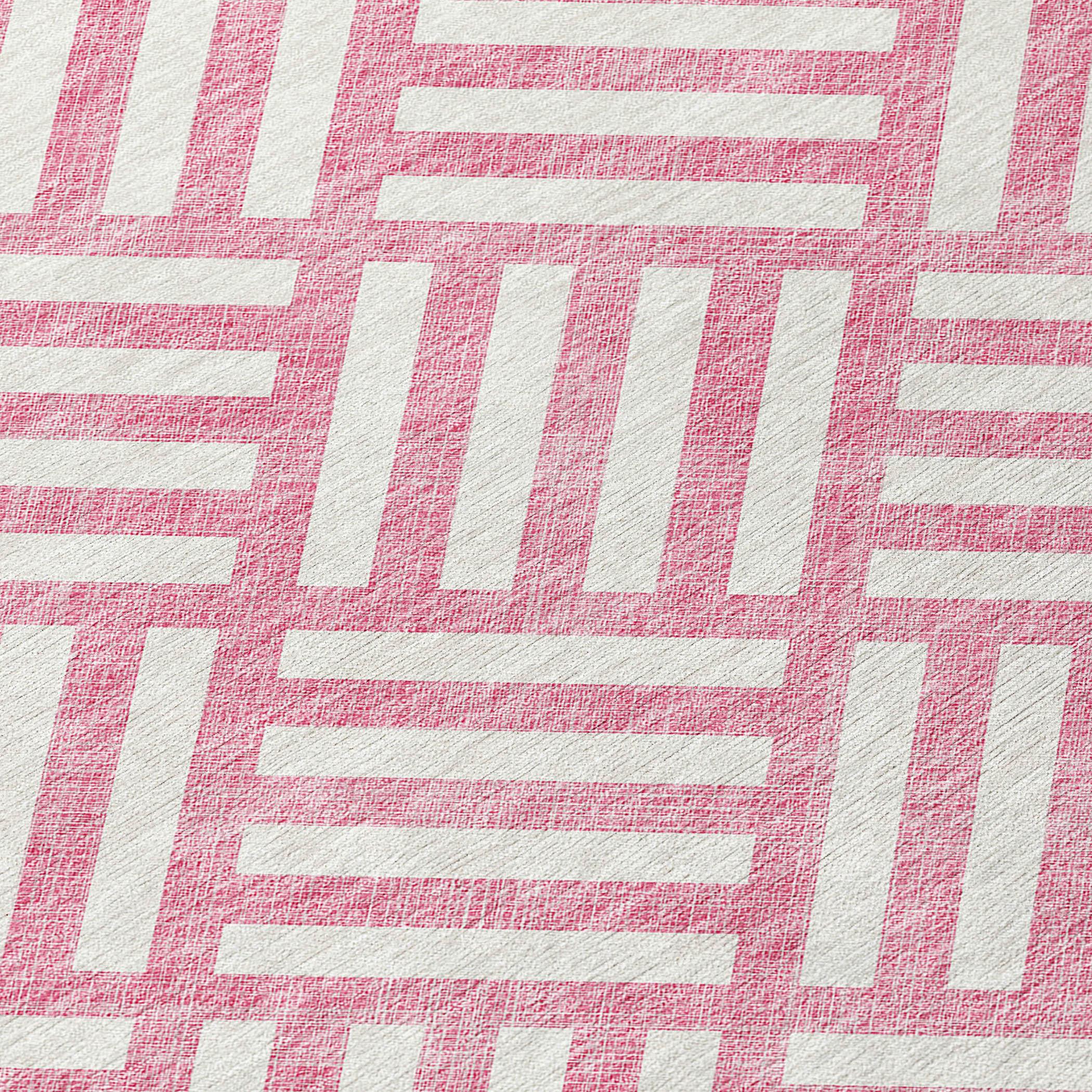 Pink and White Geometric Flat Woven Runner Rug