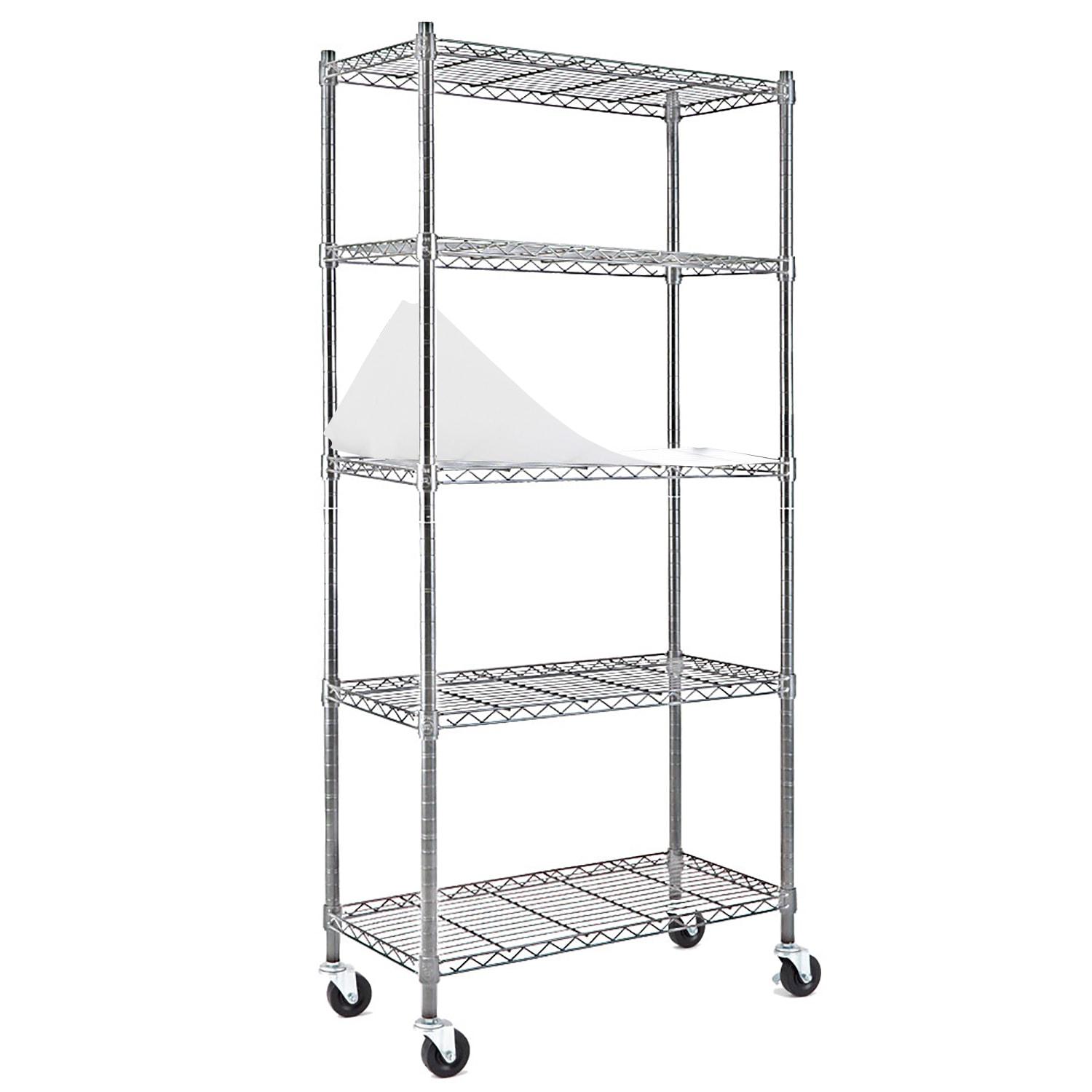 Chrome 5-Tier Adjustable Wire Shelving Unit with Wheels