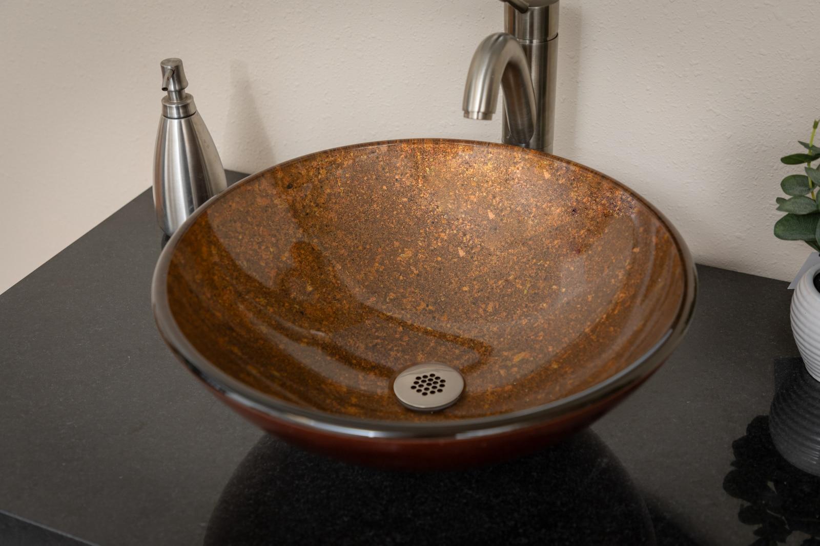 Eden Bath 16.38'' Bronze Tempered Glass Circular Bathroom Sink