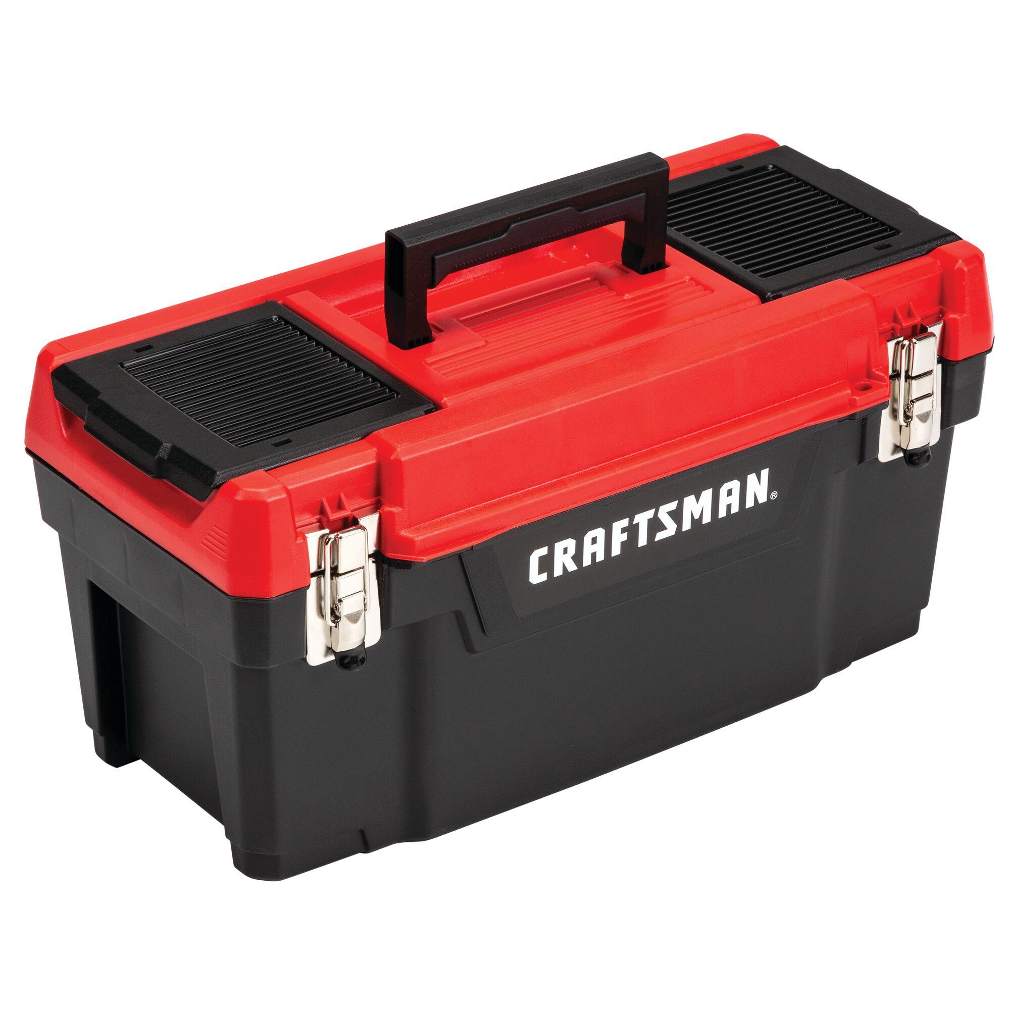 Craftsman Tool Box, Plastic, Black/Red, 20 in W x 10 in D x 10 in H