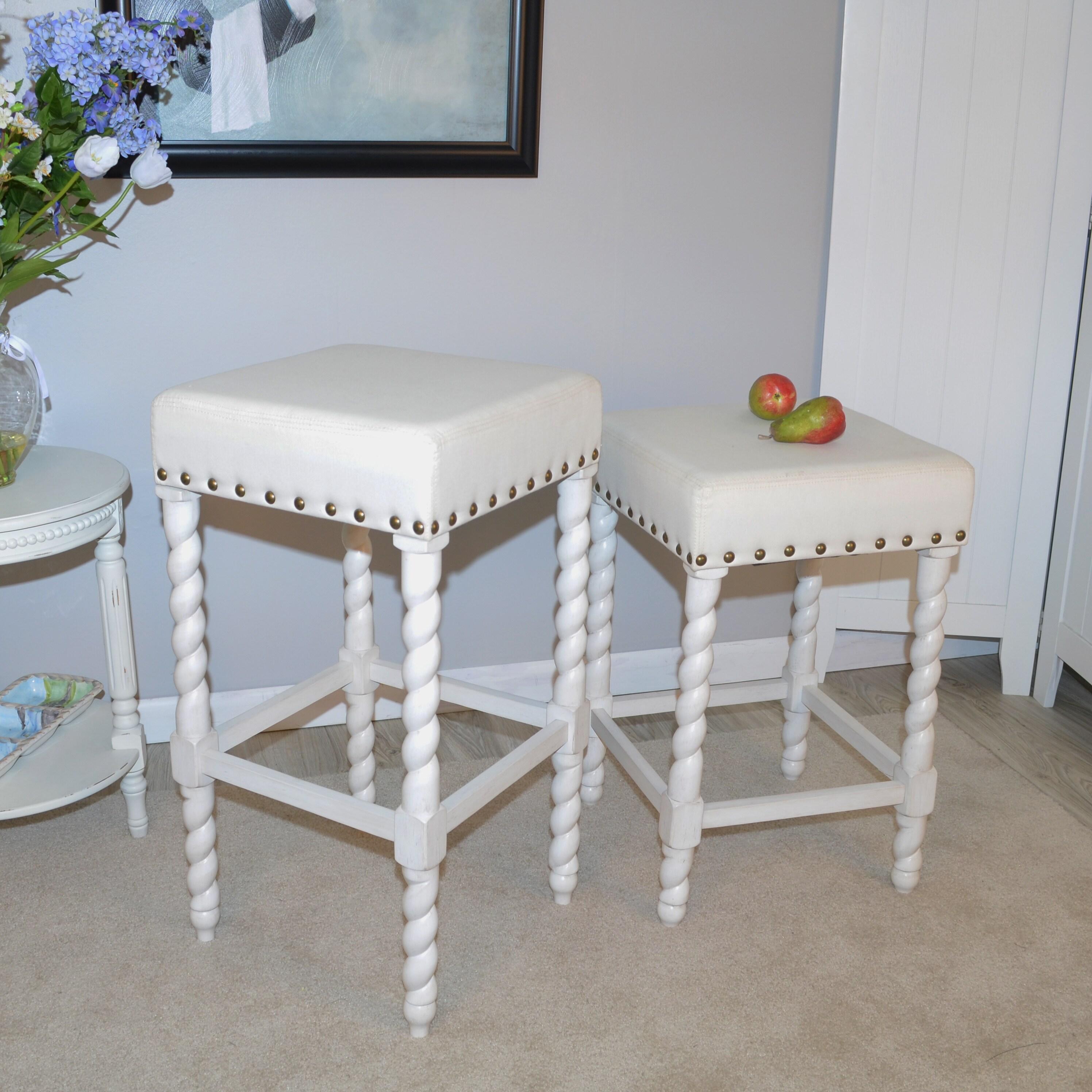 Carolina Living Remick 24" Counter Stool - Vintage White - Linen Upholstery