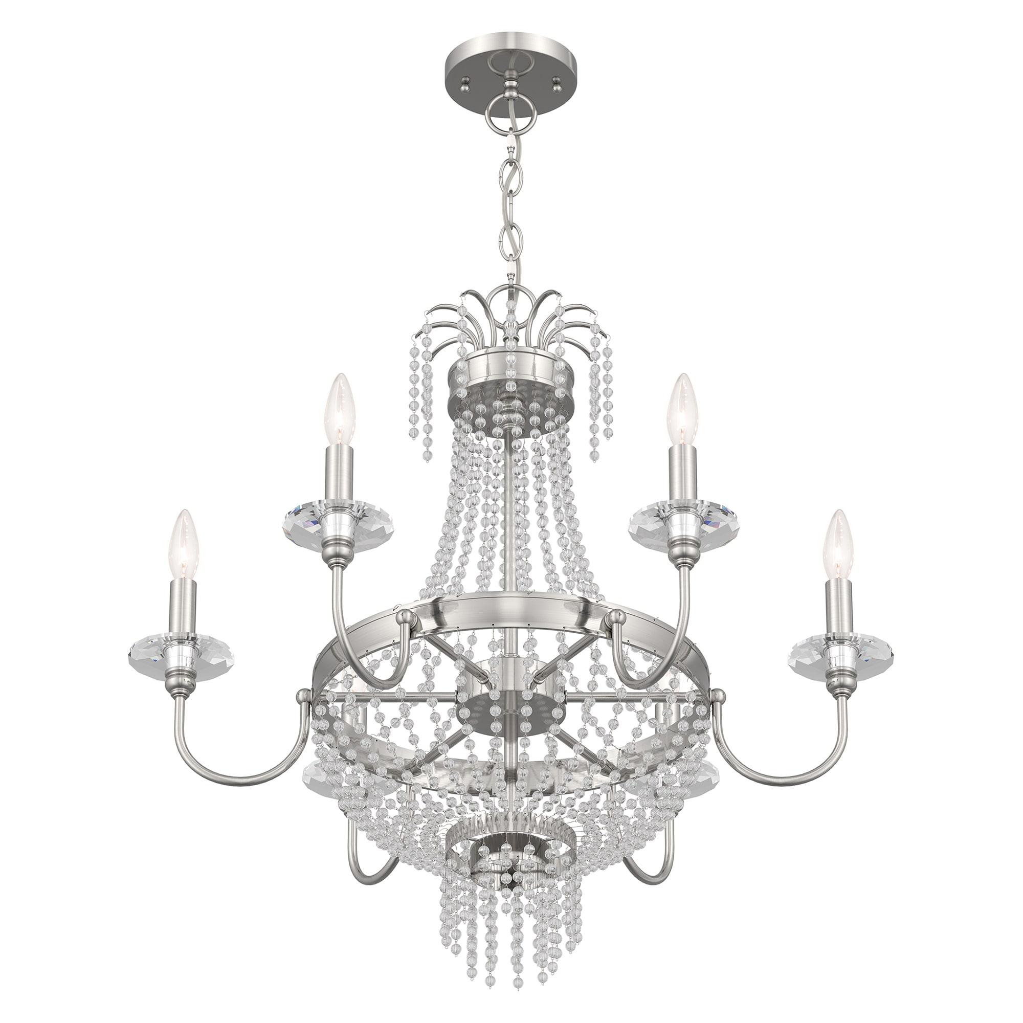 Brushed Nickel and Clear Crystal 6-Light Candelabra Chandelier
