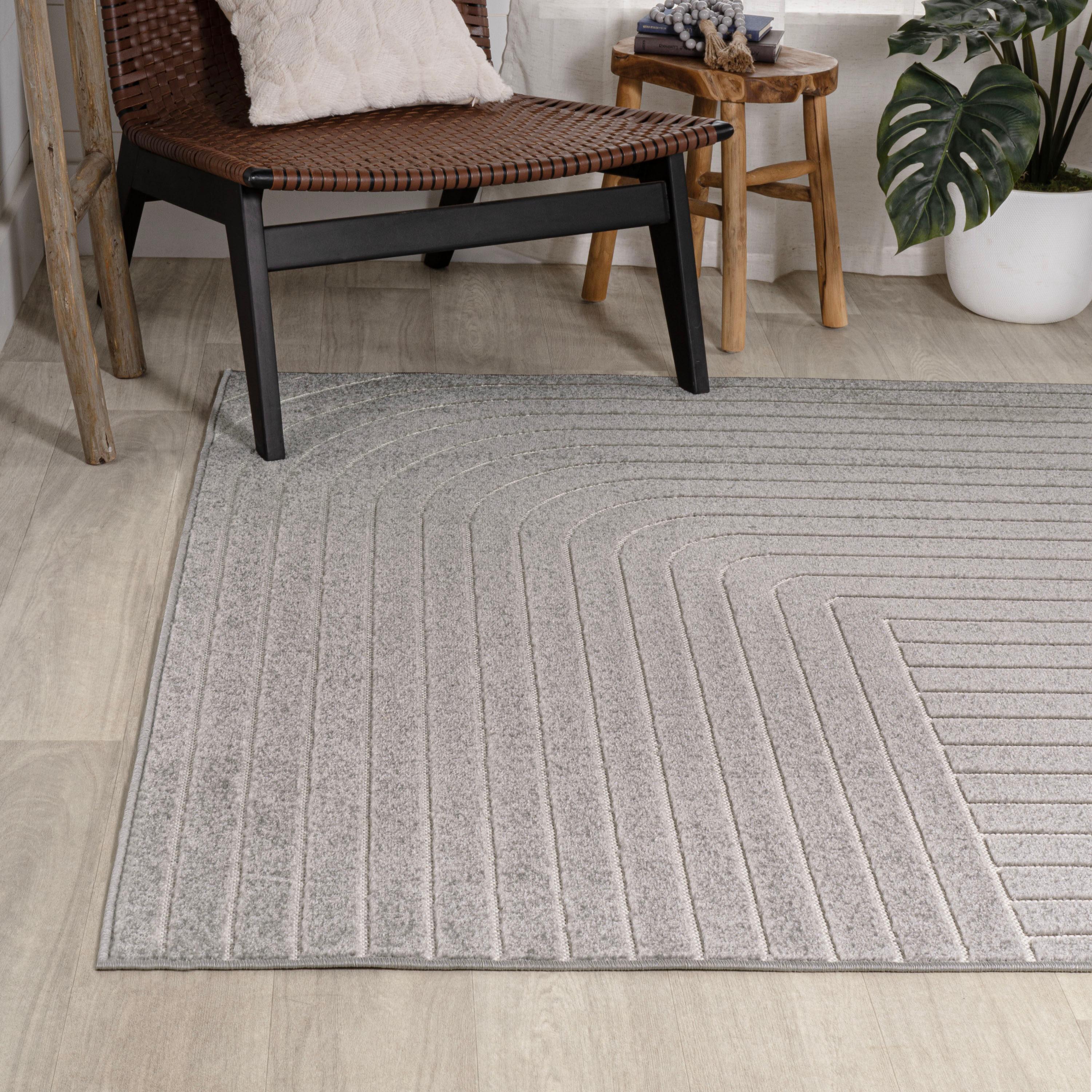 JONATHAN Y Odense High-Low Minimalist Angle Geometric Gray/Ivory 8 ft. x 10 ft. Indoor/Outdoor Area Rug